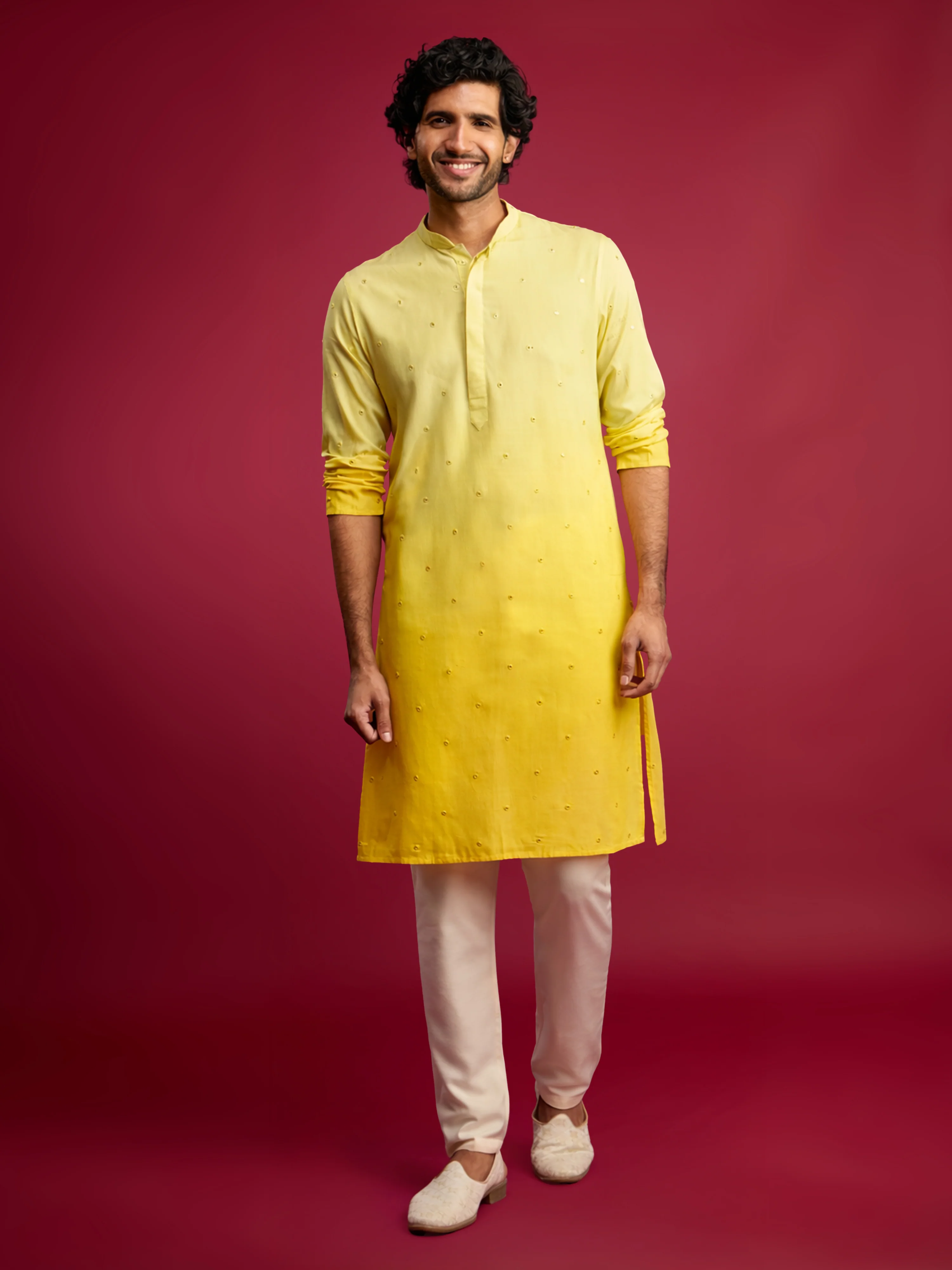 Men's Yellow Ombre Cotton Kurta - Image 6