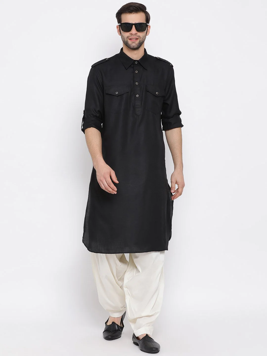 Men's Black Cotton Blend Pathani Style Kurta - Image 5