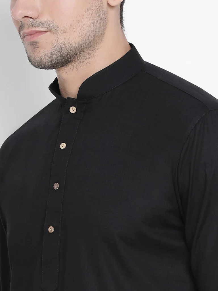 VASTRAMAY Men's Black Cotton Kurta and Pyjama Set - Image 3