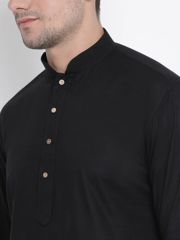 VASTRAMAY Men's Black Cotton Kurta and Pyjama Set - Image 3