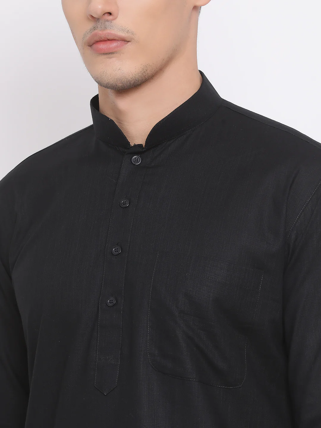 Men's Black Cotton Linen Blend Kurta - Image 4