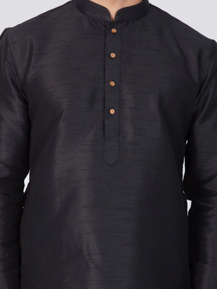 VASTRAMAY Men's Black Cotton Silk Blend Kurta and Dhoti Pant Set - Image 3