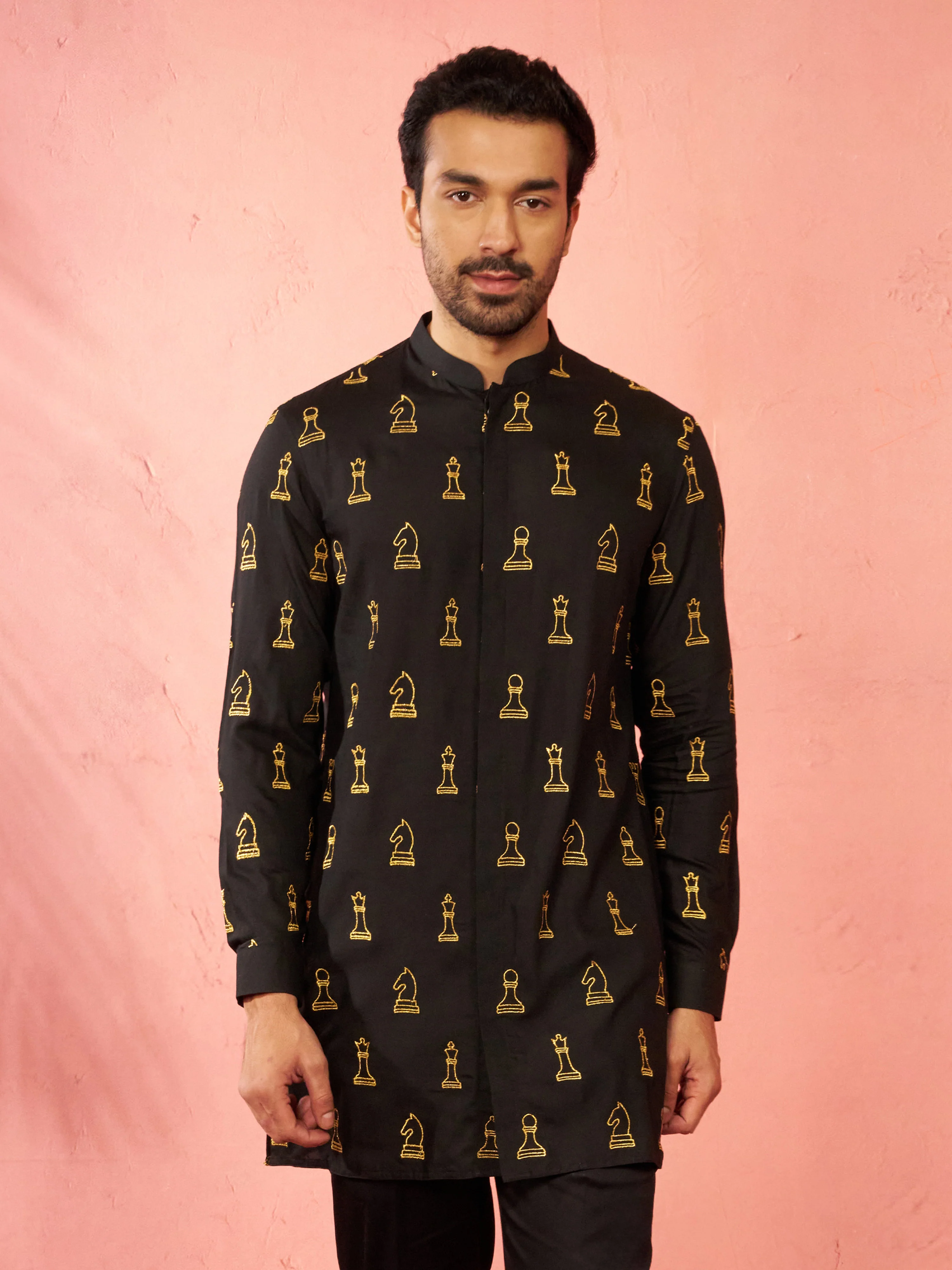 Men's Black Fine Satin Kurta - Image 3
