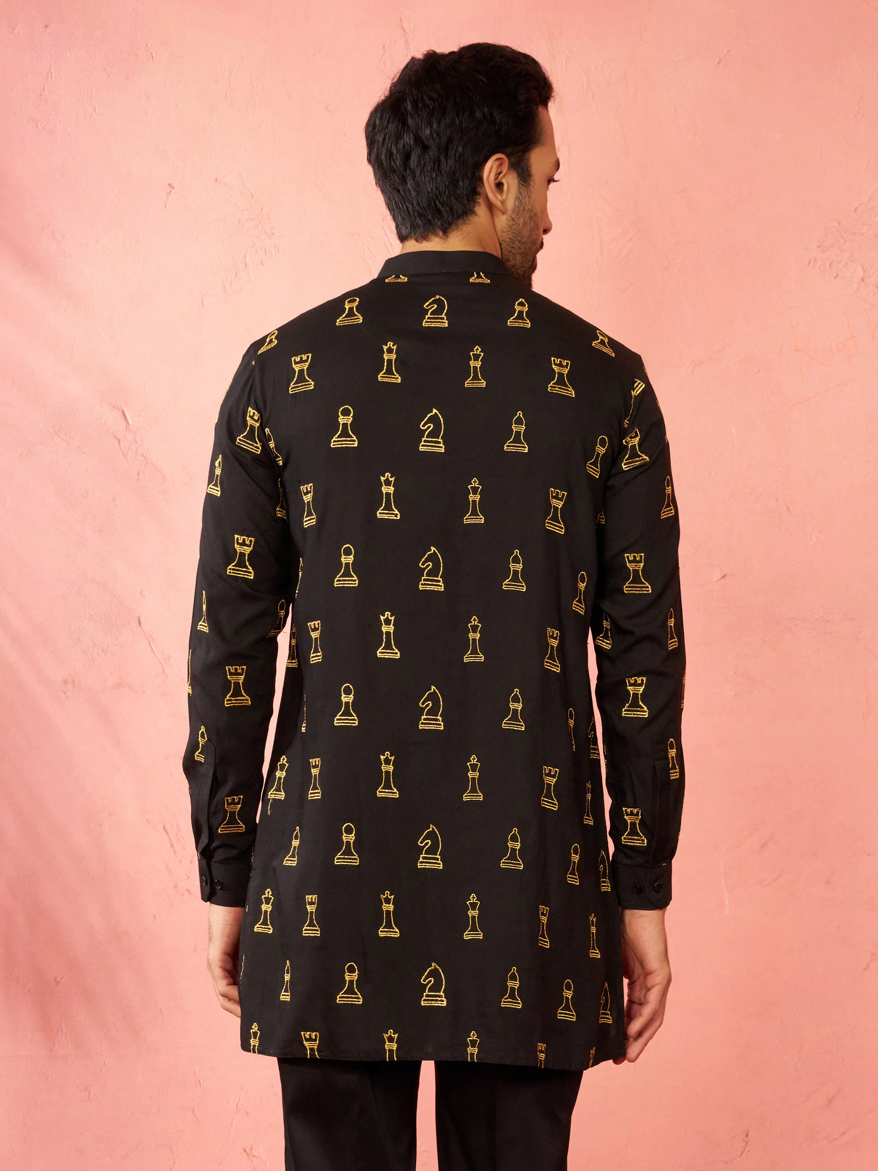 Men's Black Fine Satin Kurta - Image 5