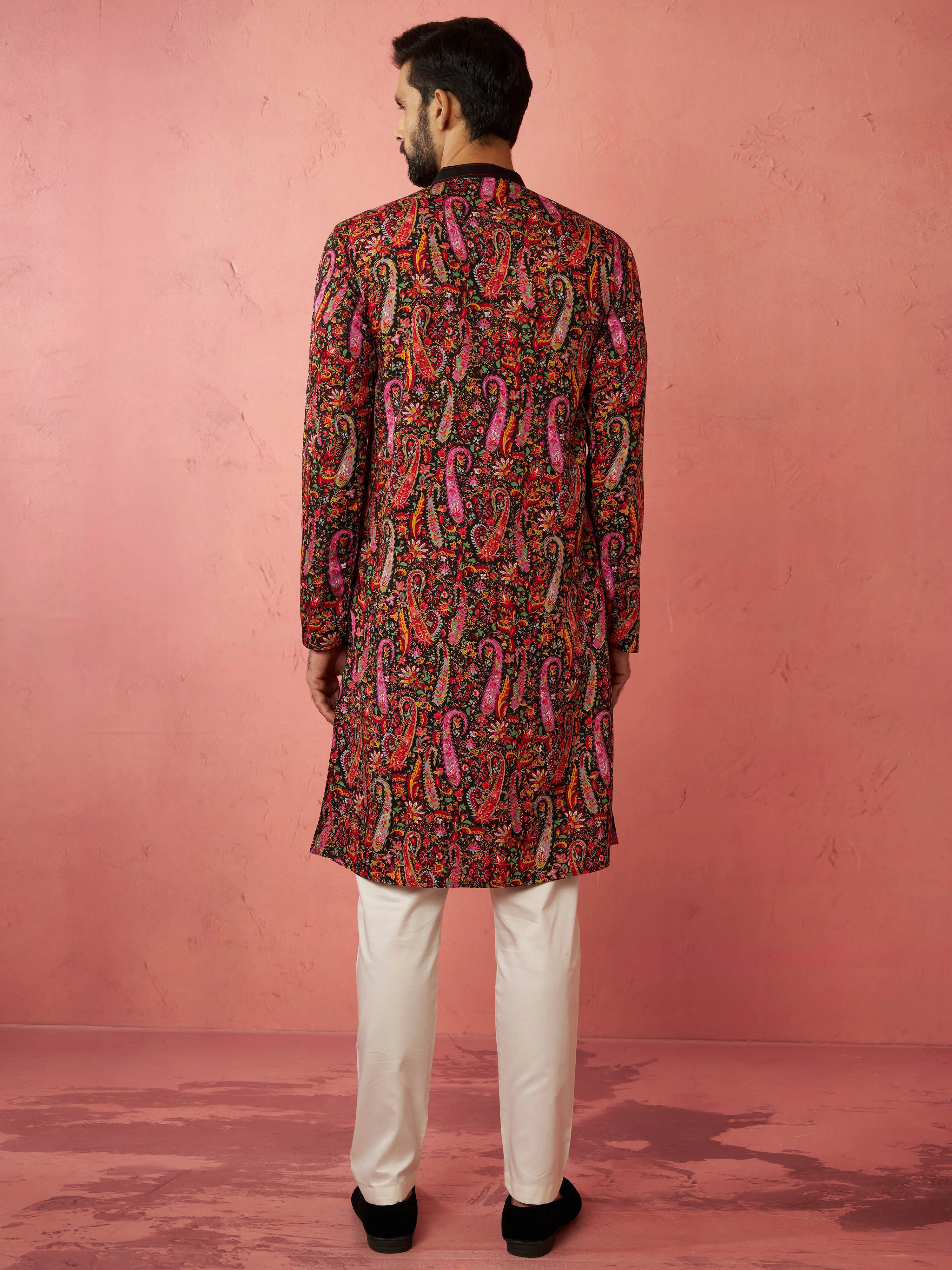Men's Black Kurta with Cream Pyjama - Image 5