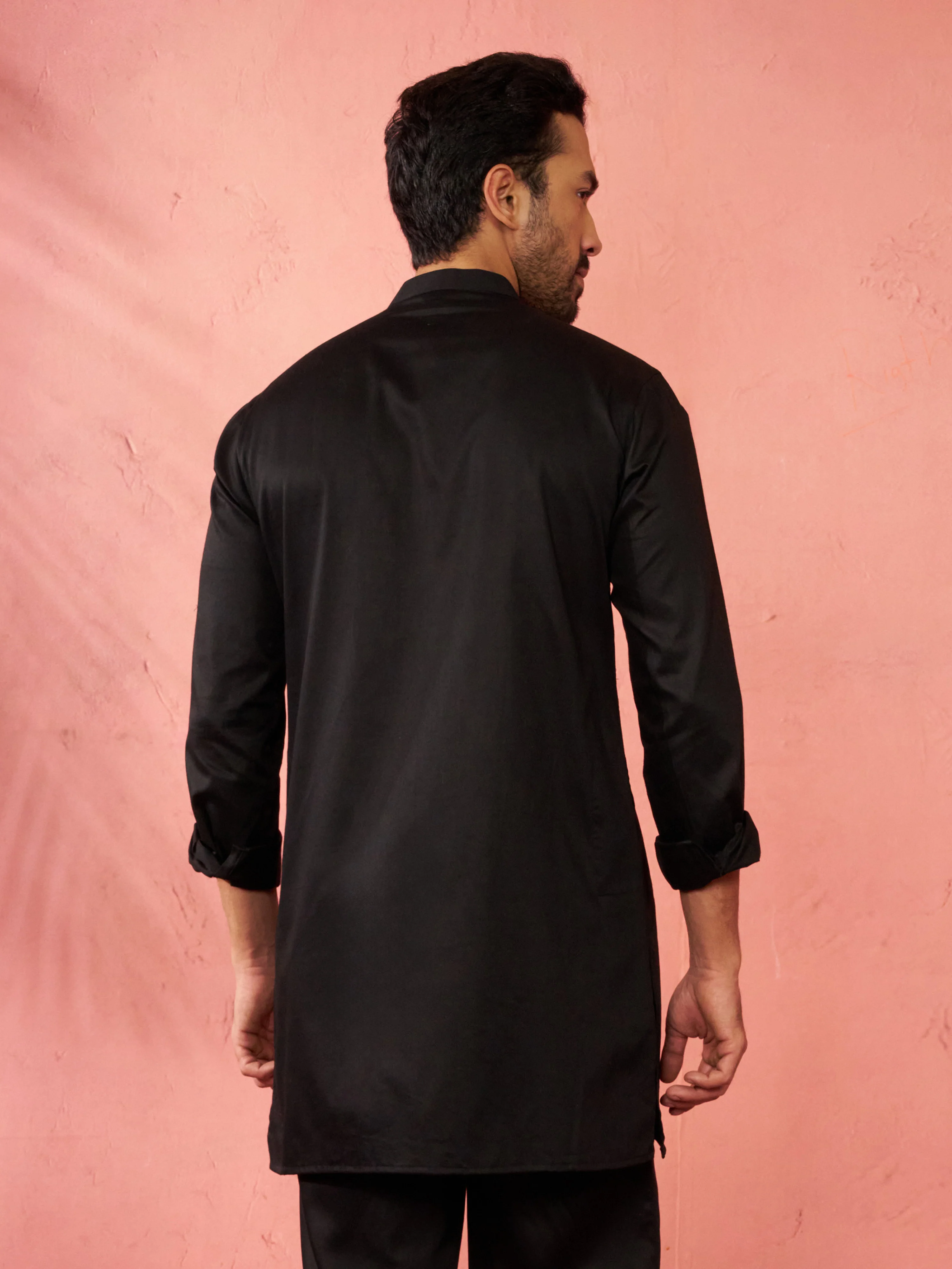 Men's Black Mid-Length Kurta - Image 5