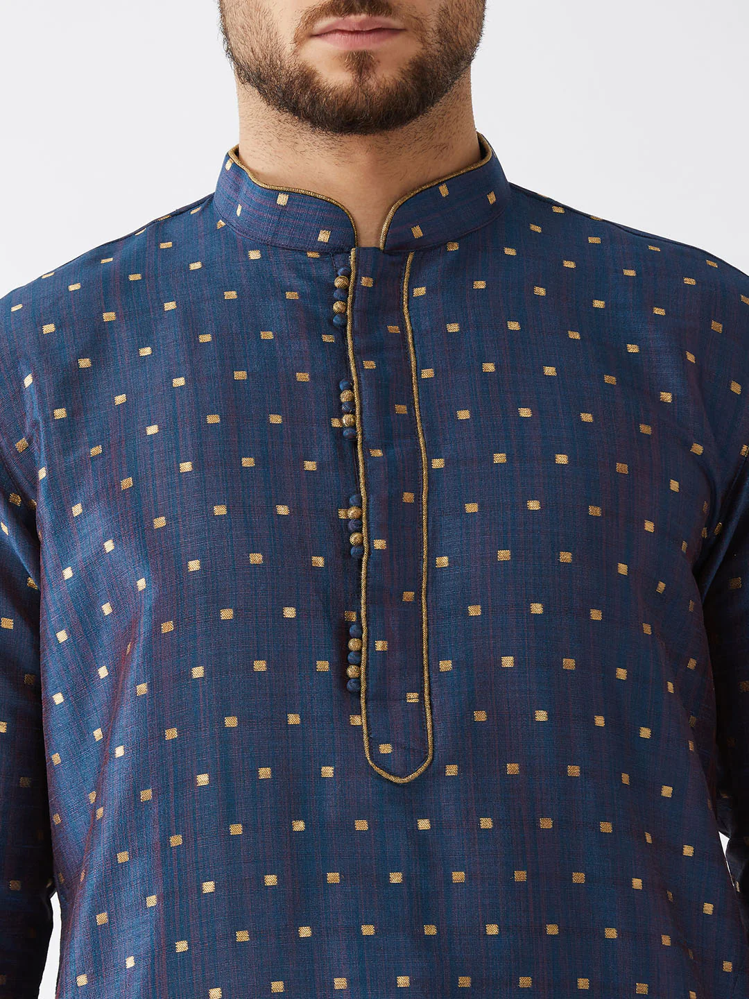 Men's Blue Zari Weaved Kurta Dhoti Set - Image 4