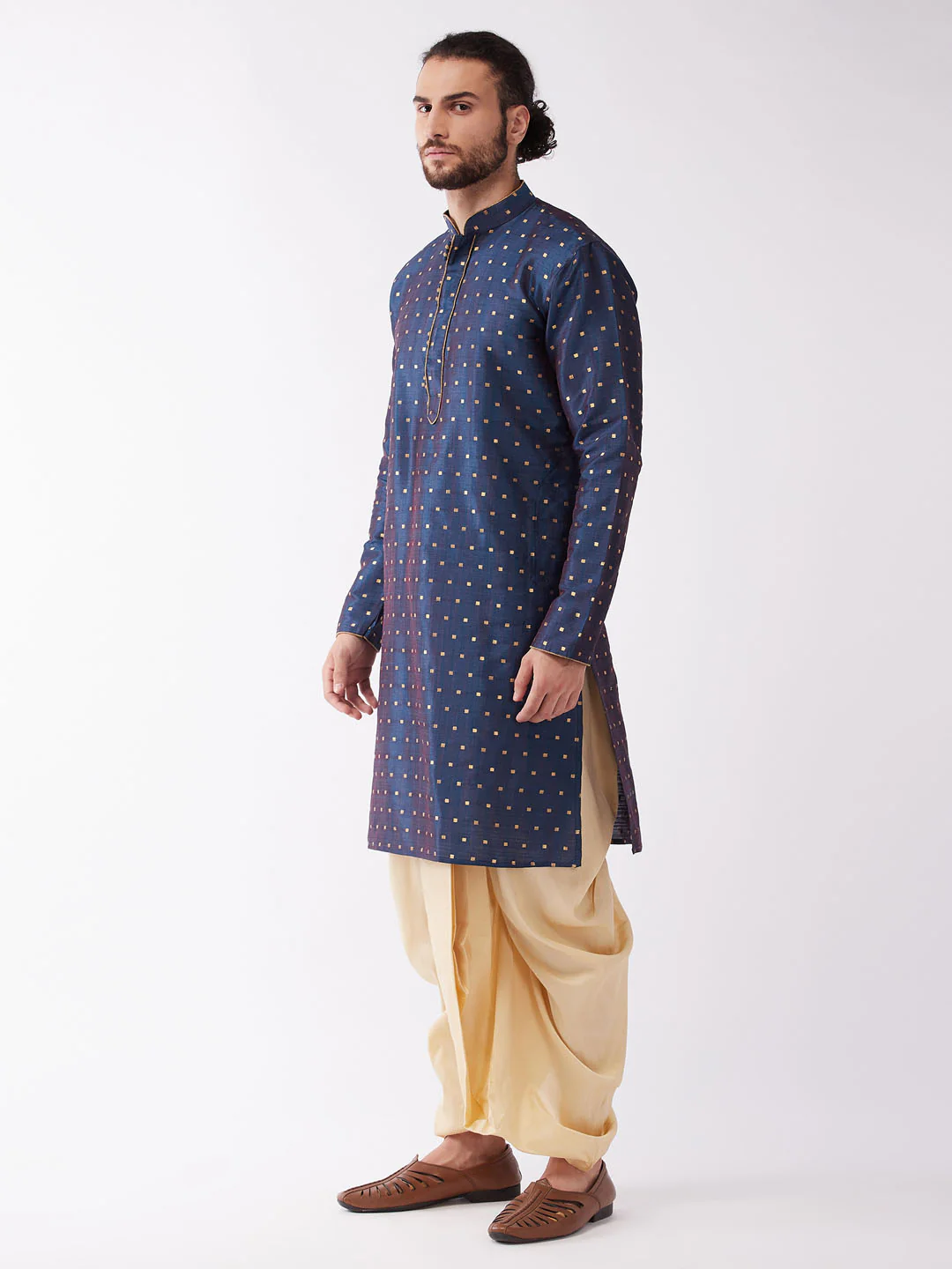 Men's Blue Zari Weaved Kurta Dhoti Set - Image 2