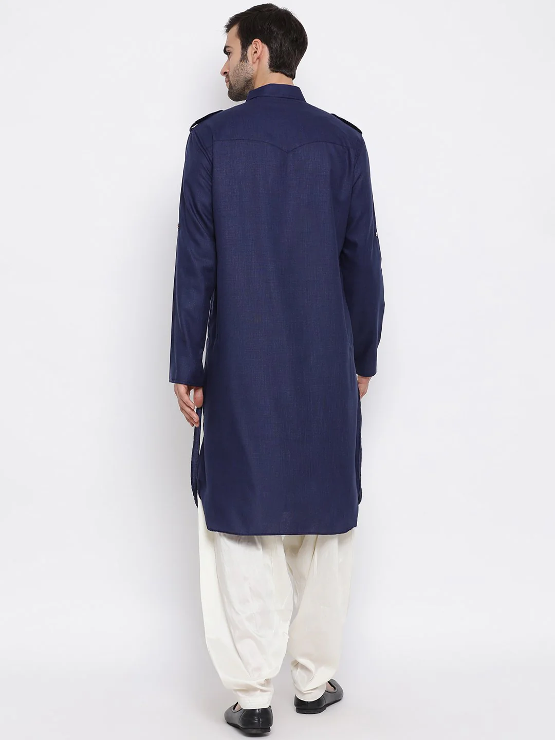 Men's Blue Cotton Blend Pathani Suit Set - Image 5