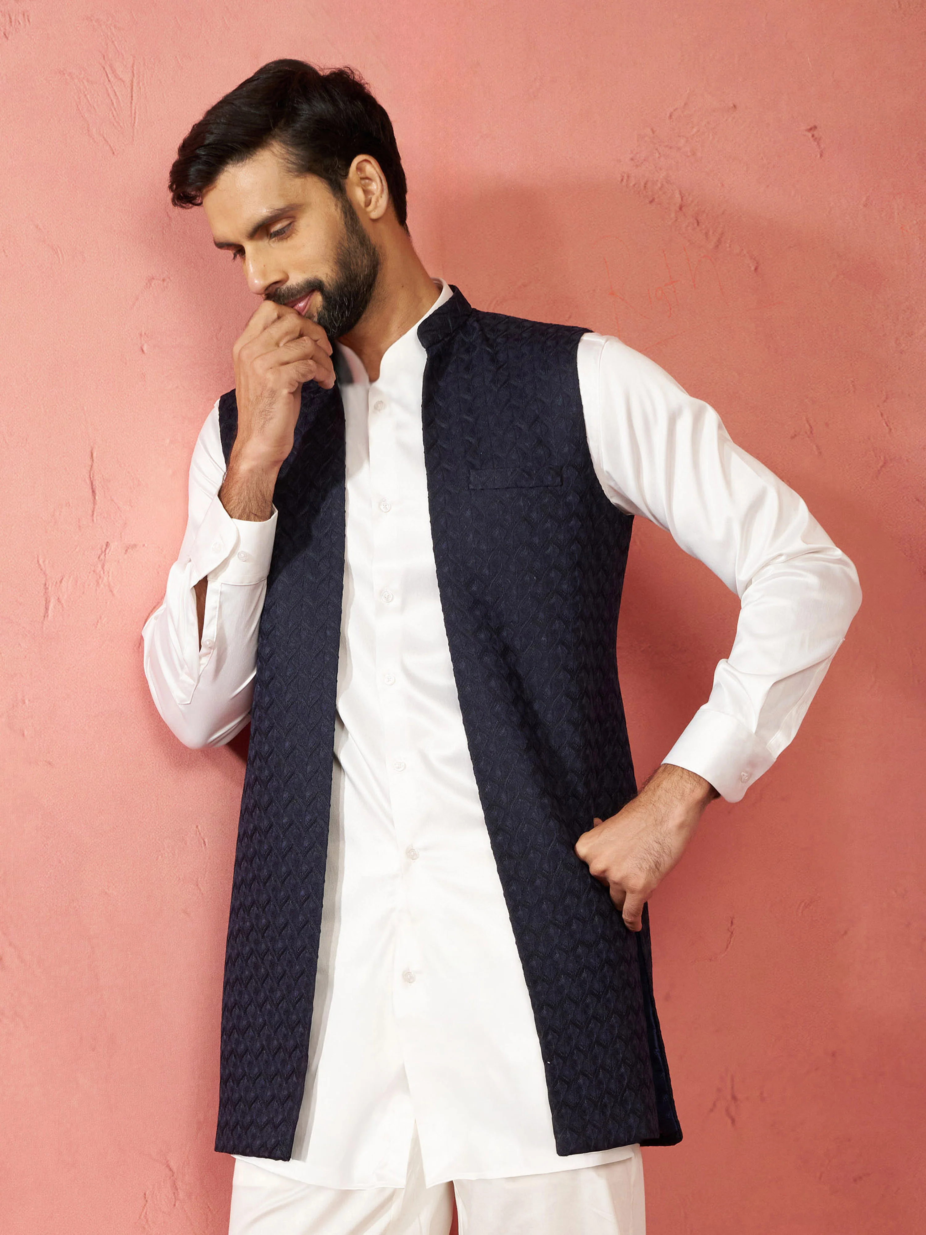 Men's Blue Lakhmini Jacquard Nehru Jacket