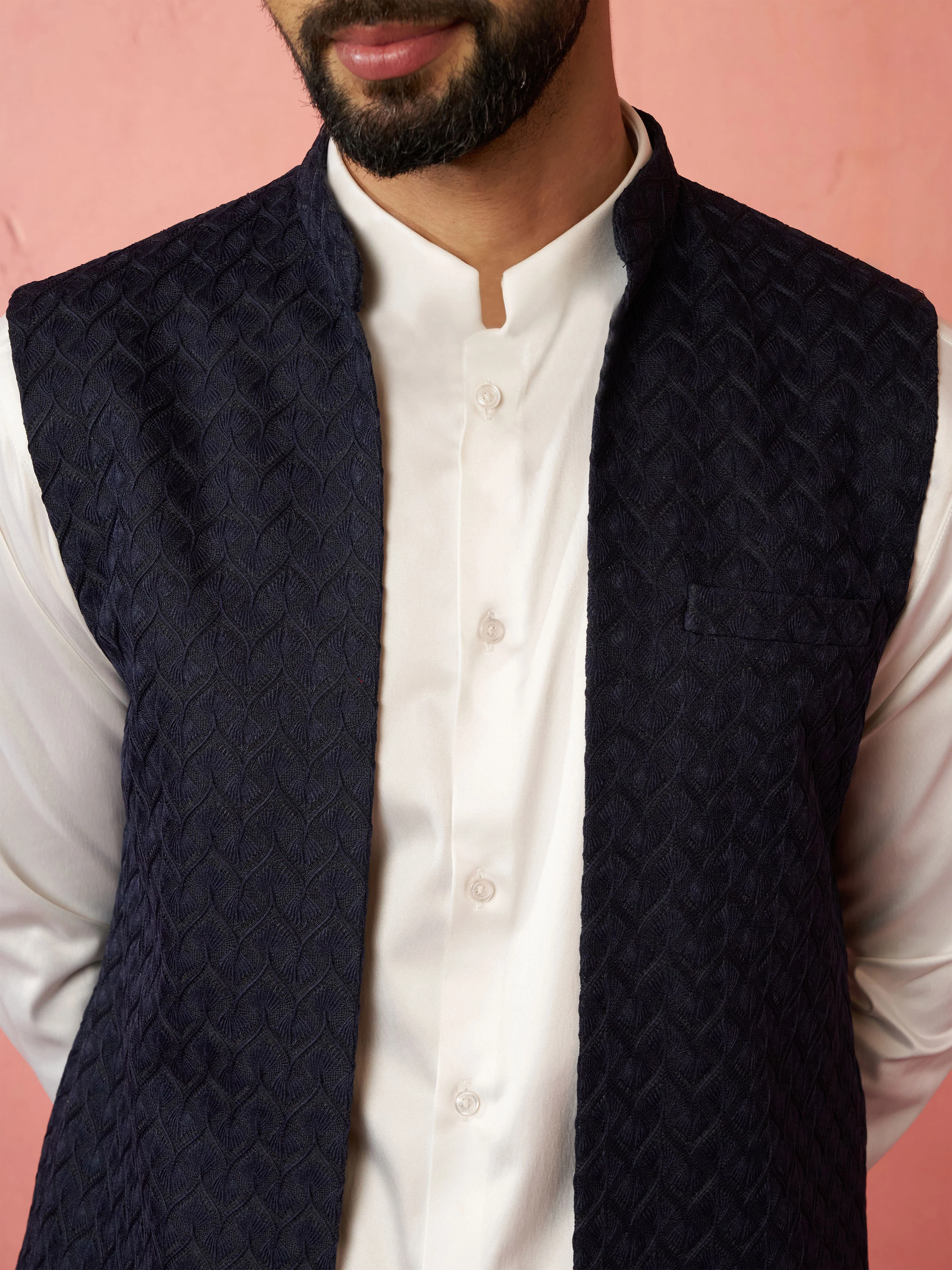 Men's Blue Lakhmini Jacquard Nehru Jacket - Image 2