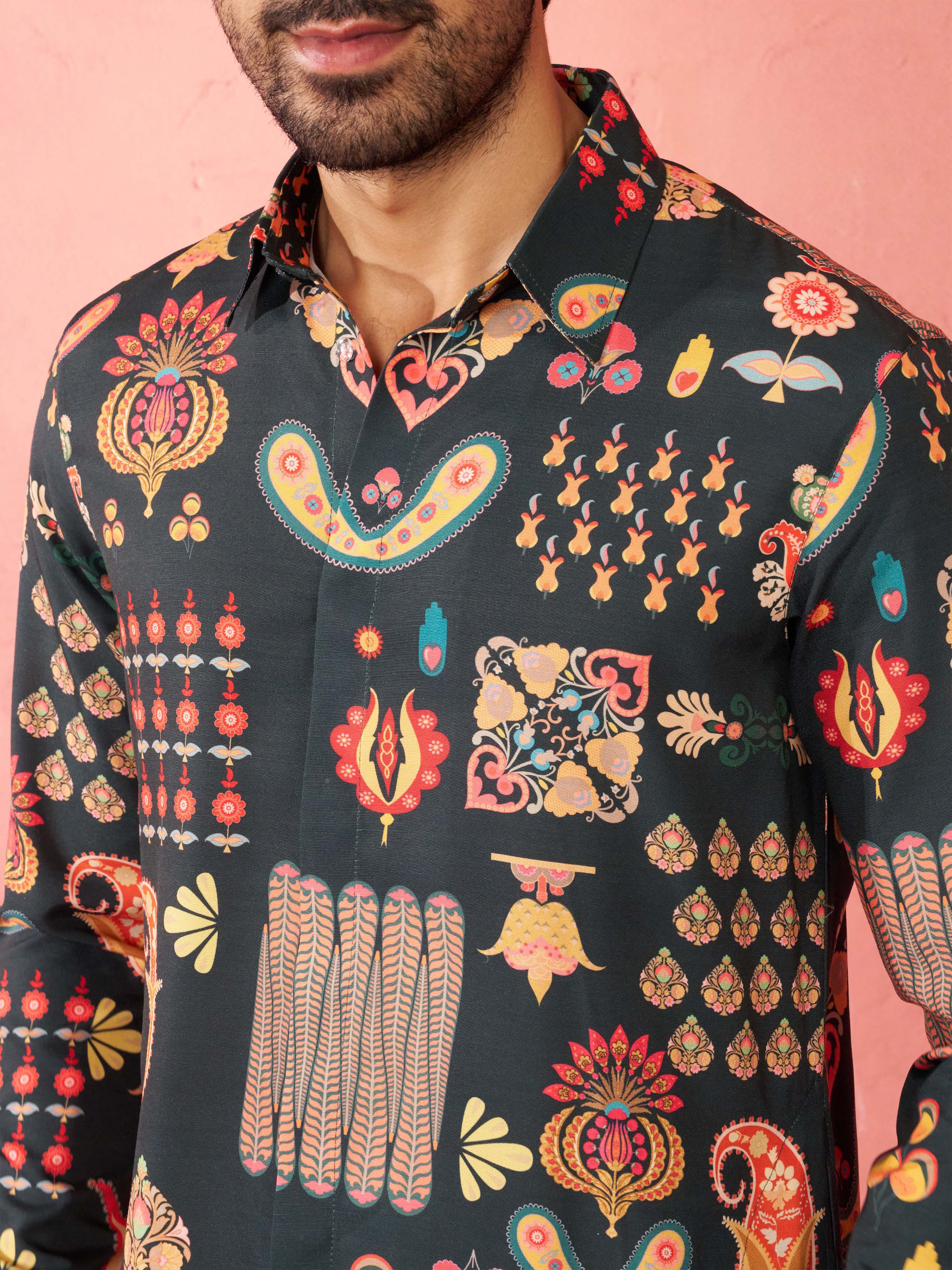 Men's Bottle Green Rayon Kurta - Image 2
