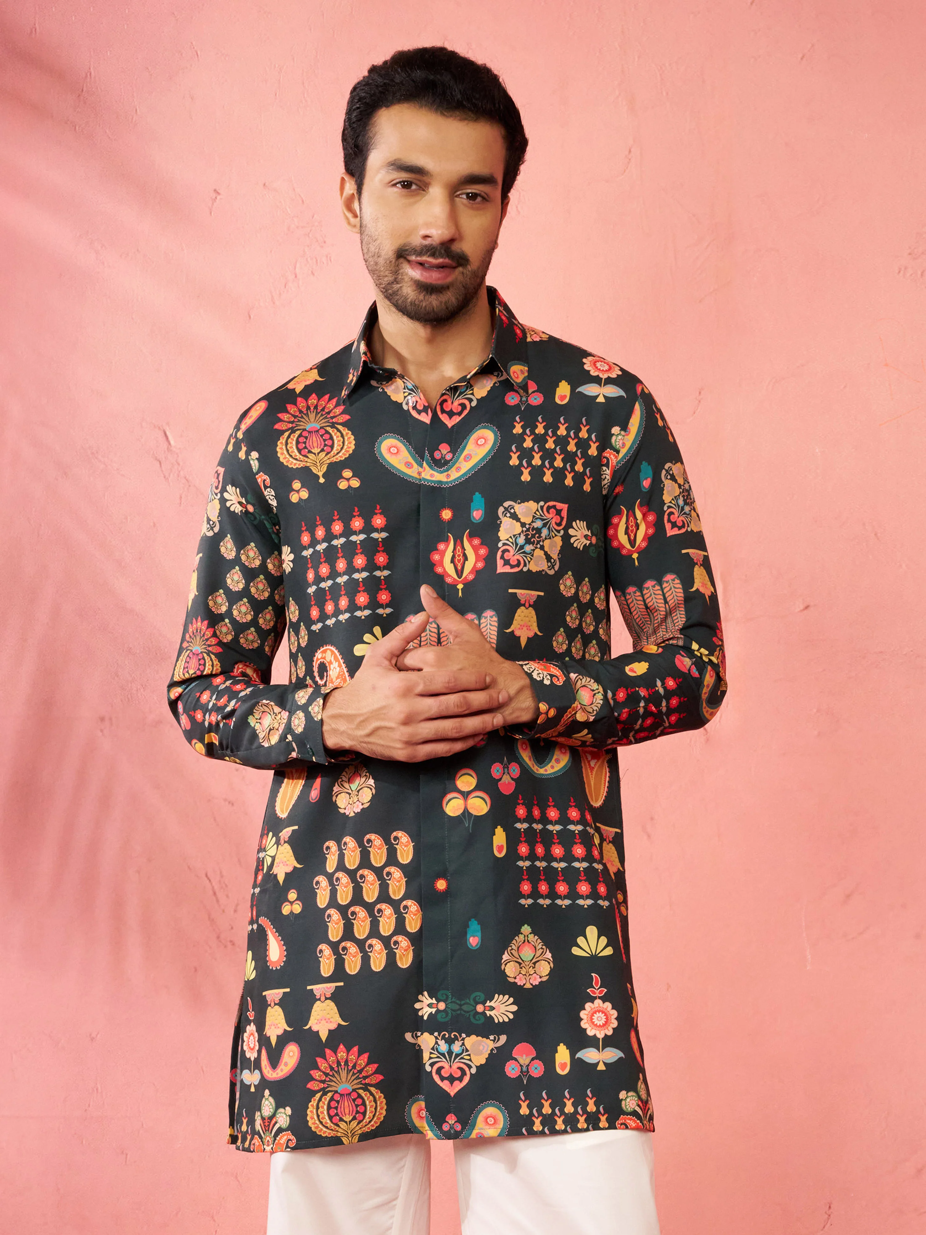 Men's Bottle Green Rayon Kurta - Image 3