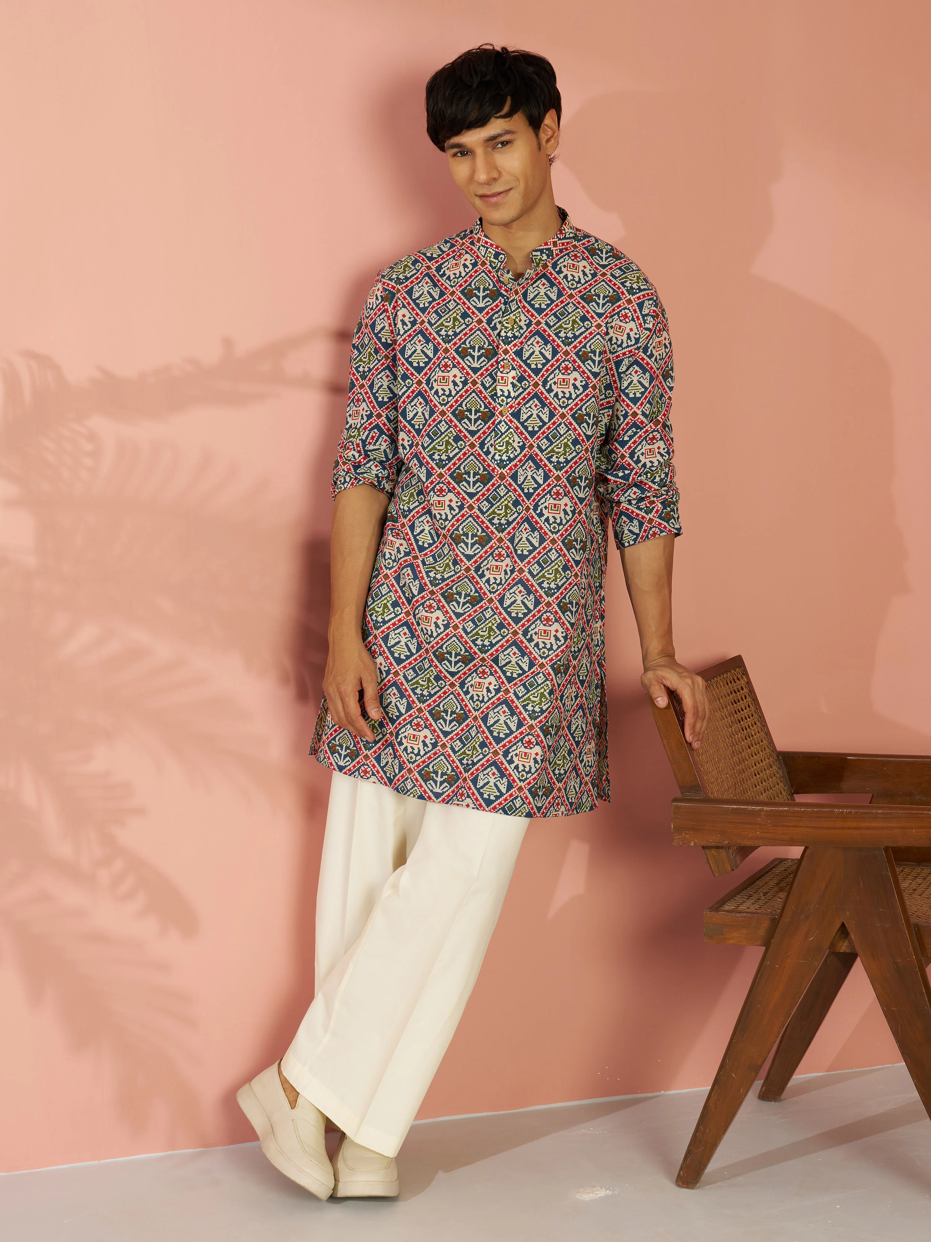 Men's Cream Cotton Solid Wide Leg Pant - Image 5