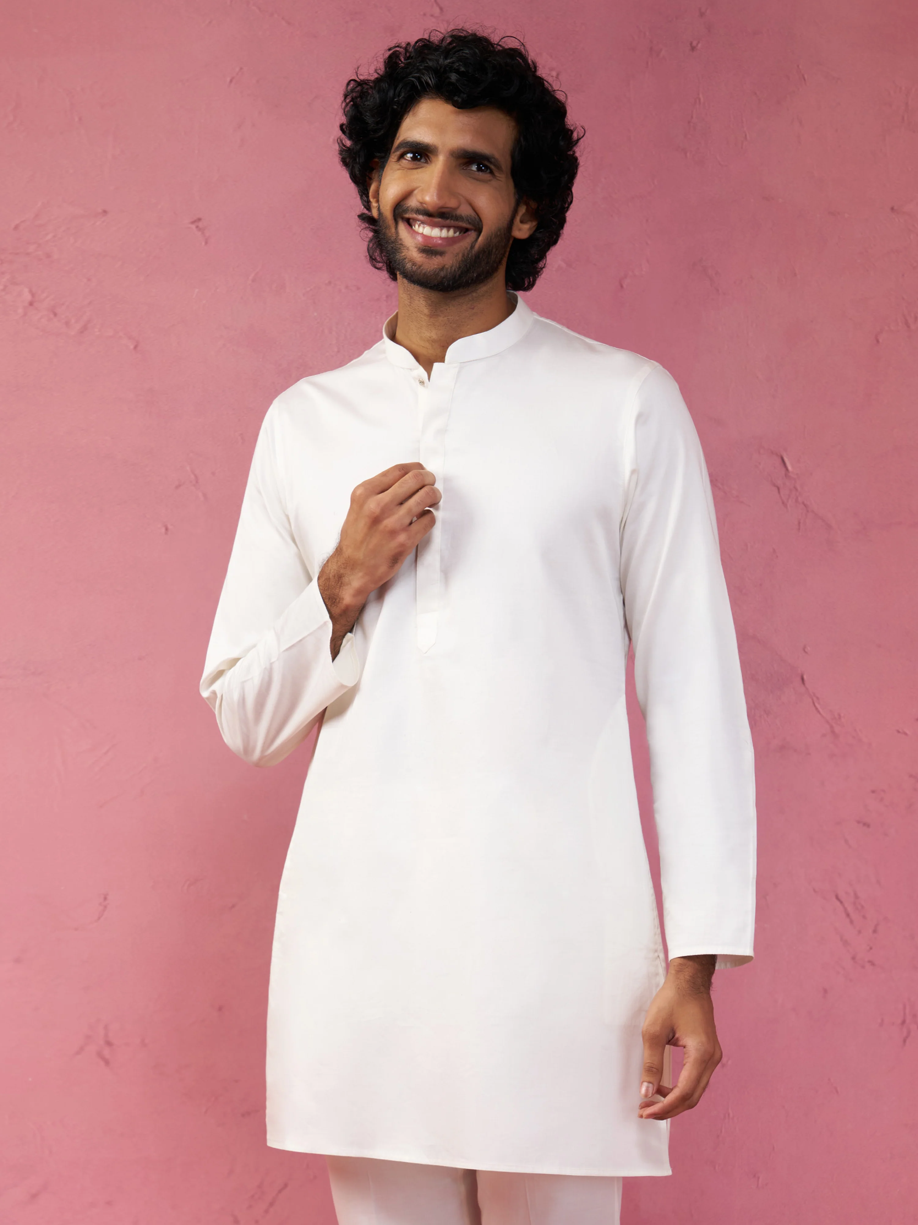 Men's Cream Fine Satin Kurta - Image 4