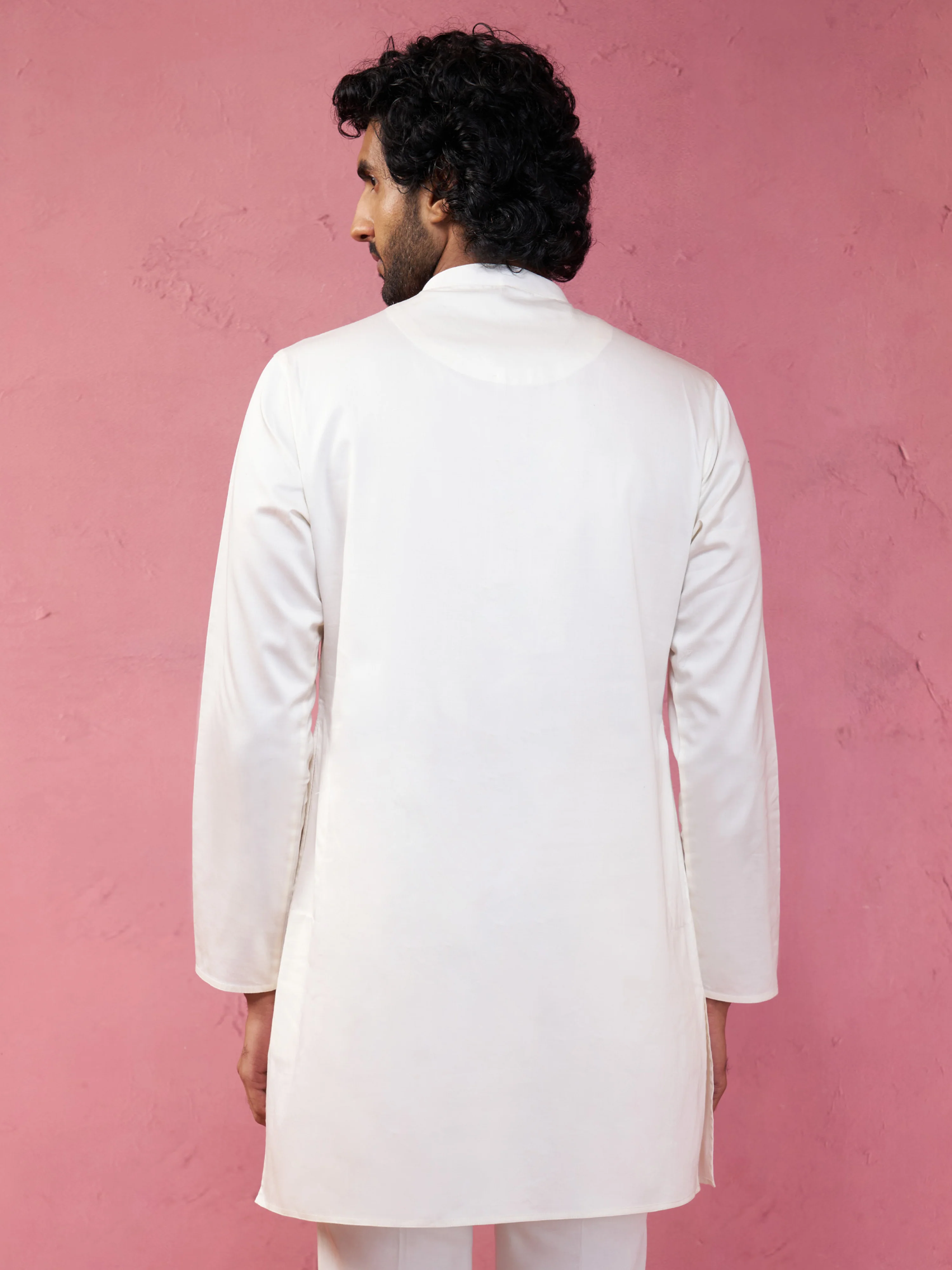 Men's Cream Fine Satin Kurta - Image 5