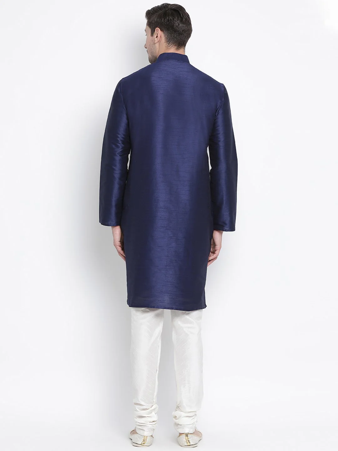 VASTRAMAY Men's Dark Blue Cotton Silk Blend Kurta and Pyjama Set - Image 4
