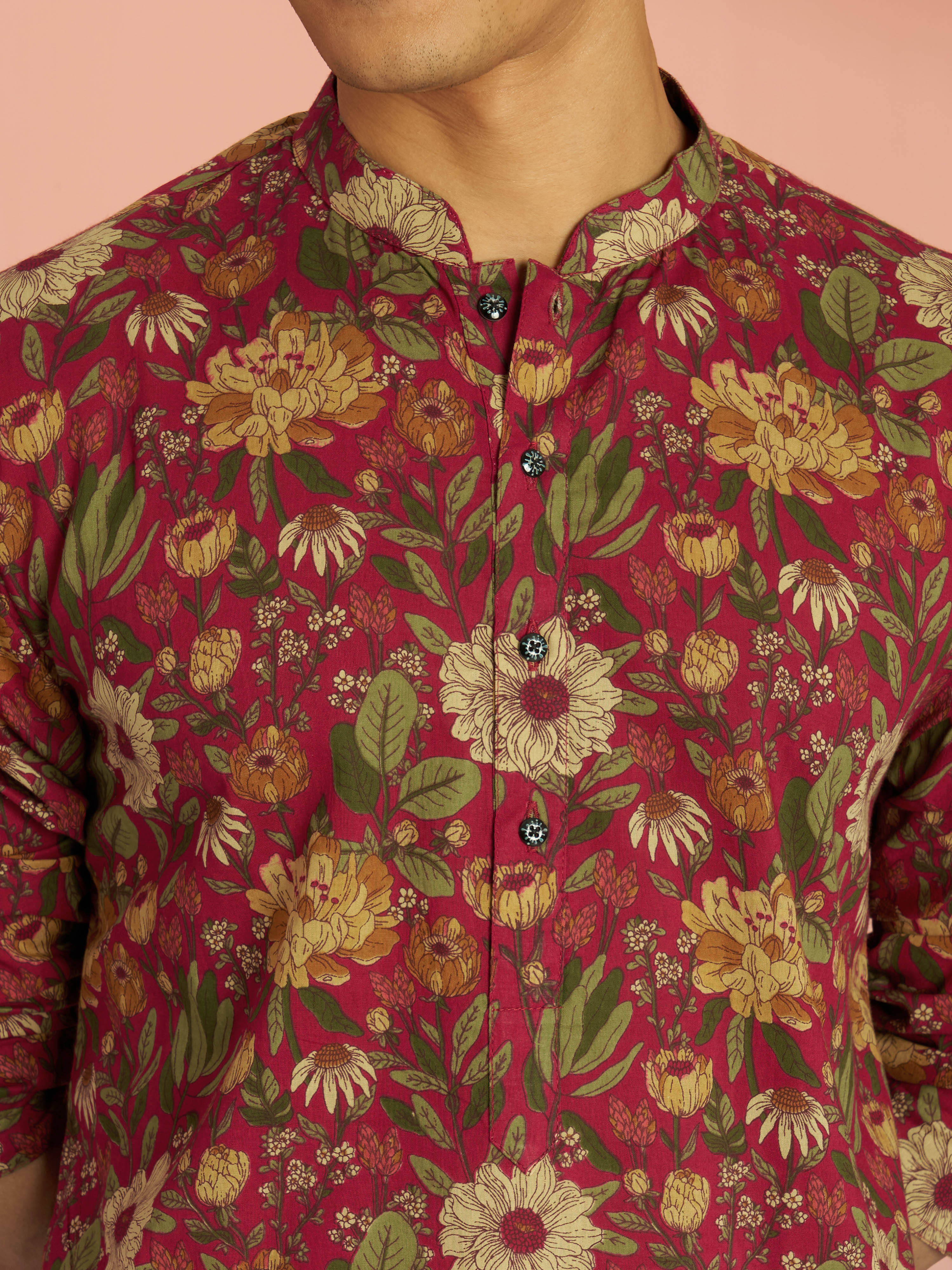Men's Falsa Cotton Floral Printed Mid-Length Kurta - Image 2