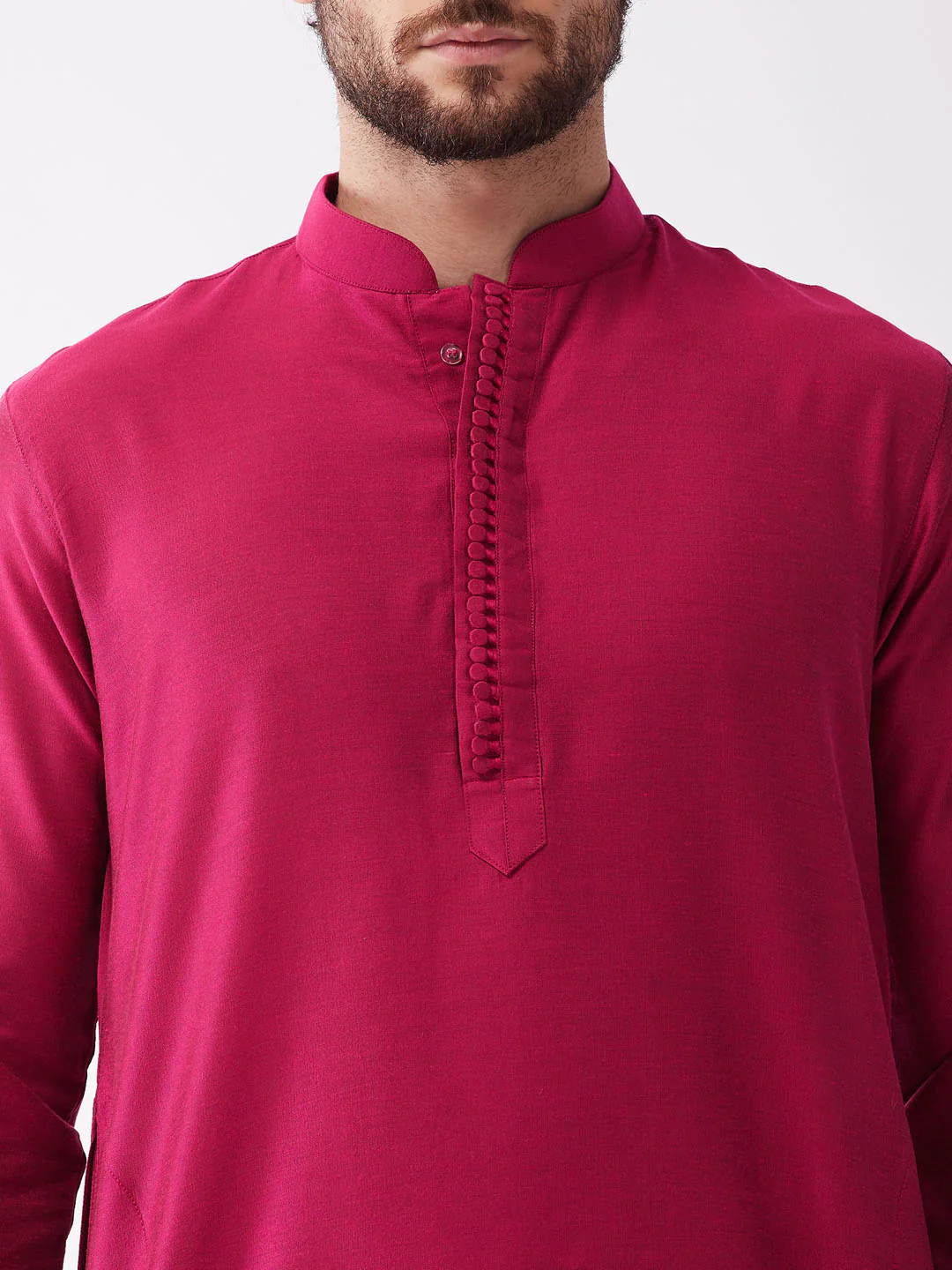 Men's Fuchsia Pink And Gold Cotton Silk Blend Kurta And Dhoti Set - Image 2
