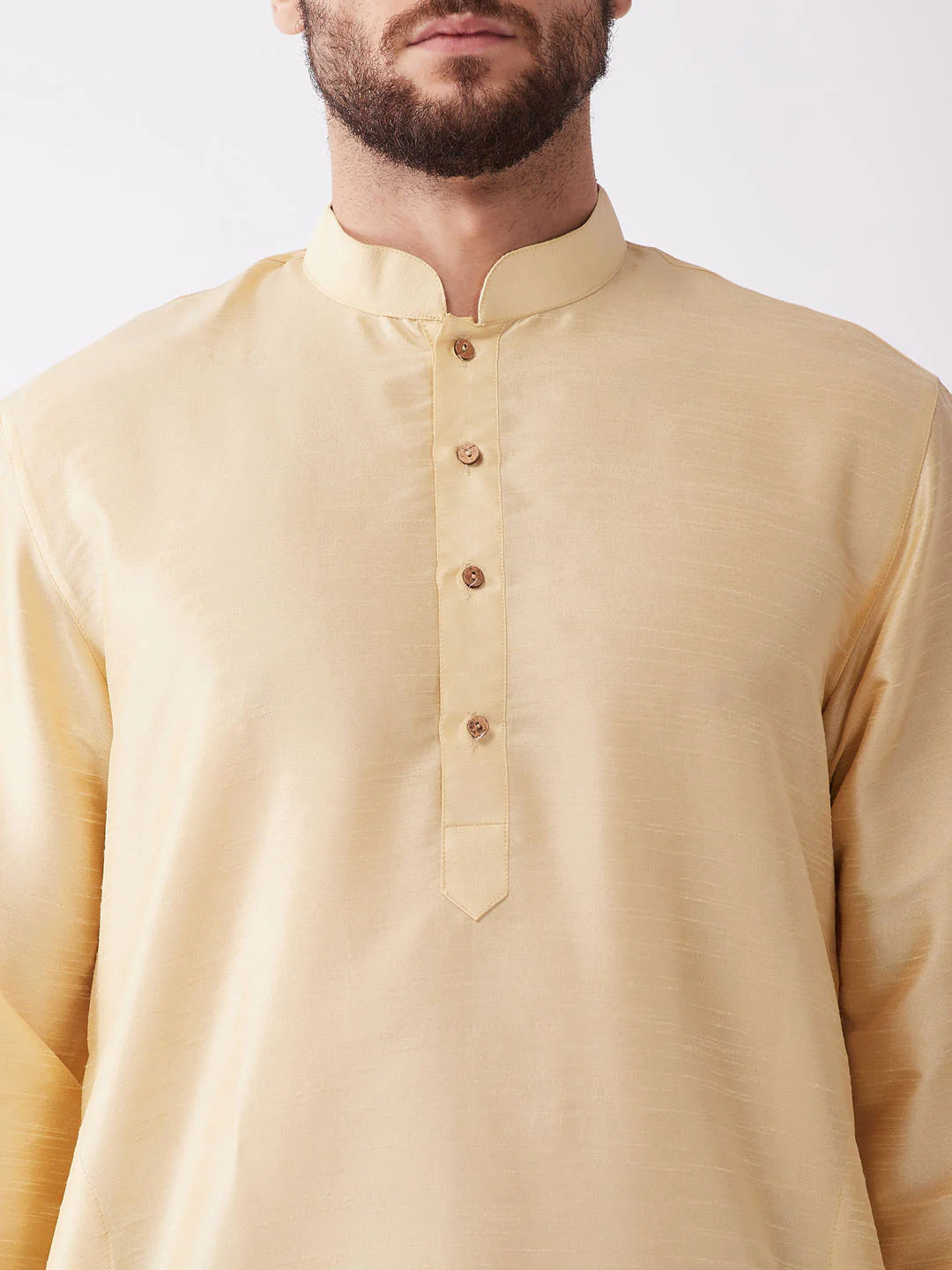 Men's Gold  Silk Blend Kurta And Black Dhoti Set - Image 4