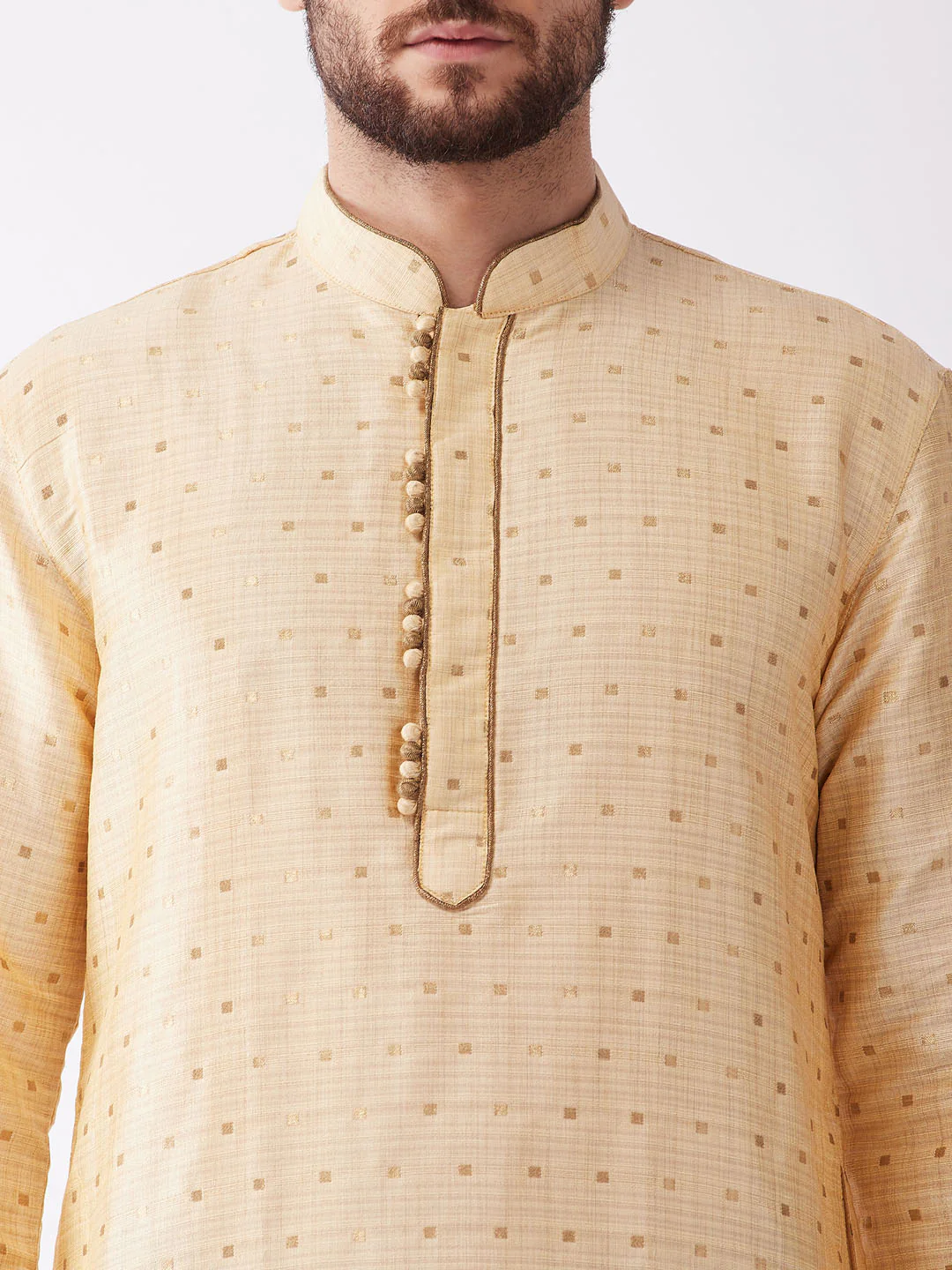 Men's Gold Zari Weaved Kurta Dhoti Set - Image 4