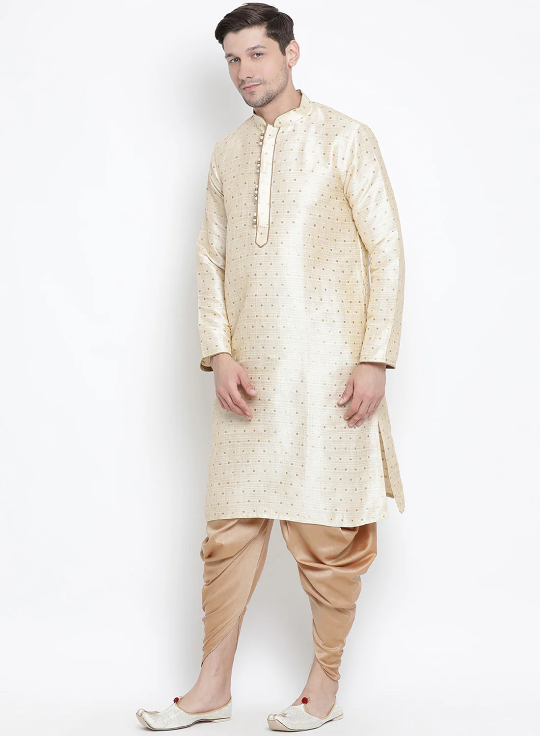 VASTRAMAY Men's Gold Zari Weaved Kurta Dhoti Set - Image 2