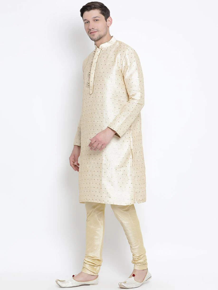 VASTRAMAY Men's Gold Zari Weaved Kurta Pyjama Set - Image 2