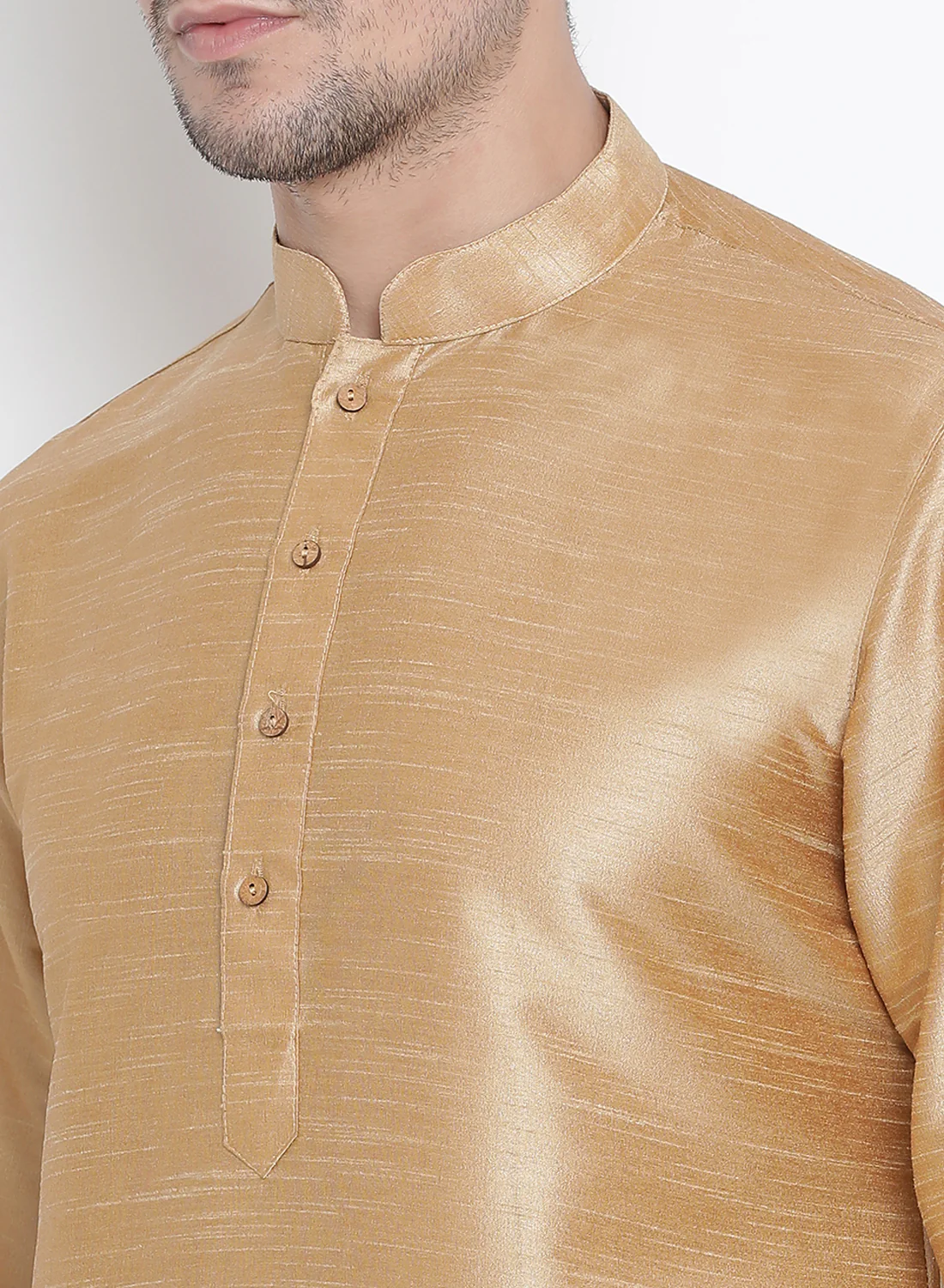 Men's Gold Cotton Silk Blend Kurta and Pyjama Set - Image 3