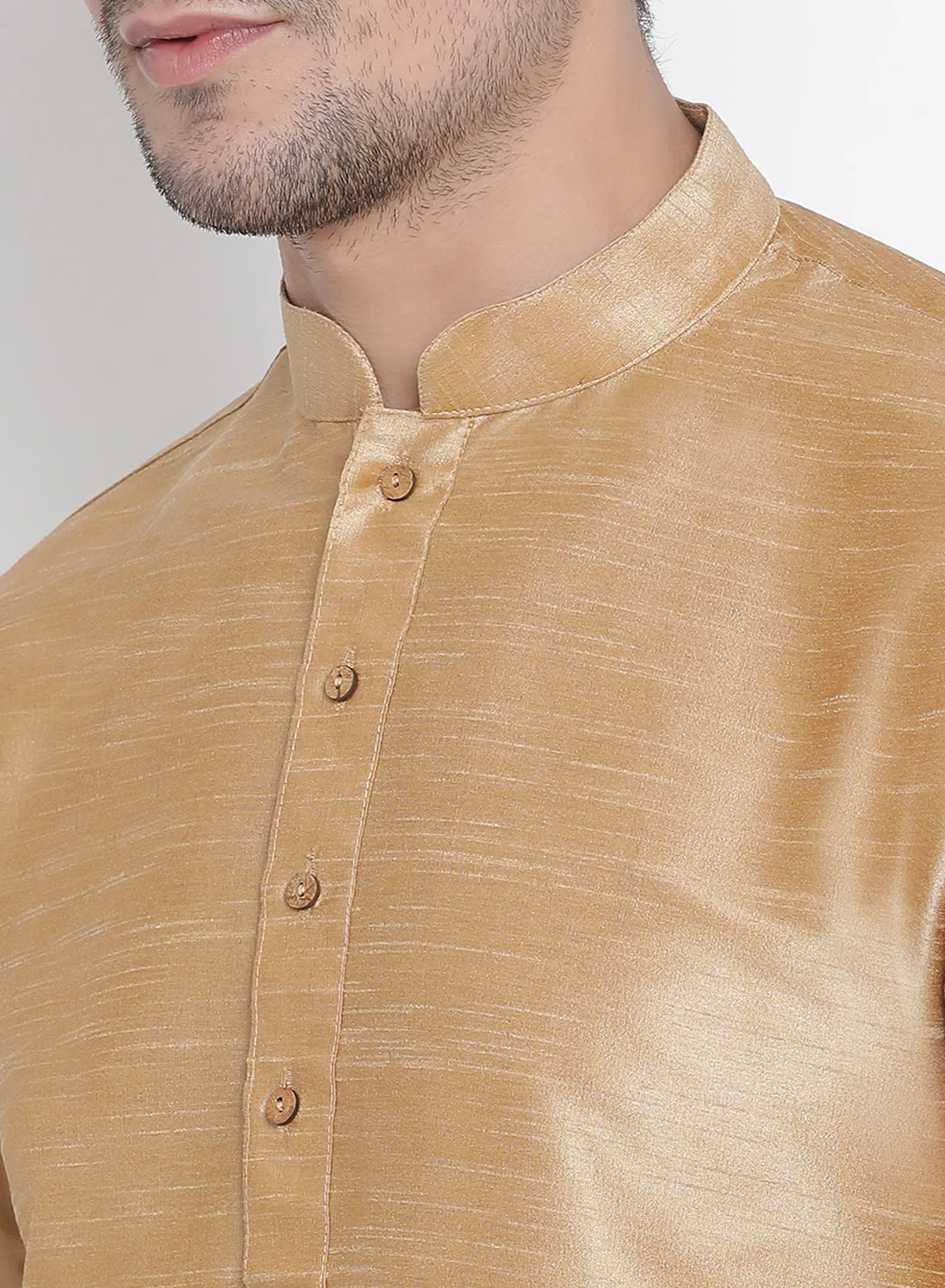 Men's Gold Cotton Silk Blend Kurta and Pyjama Set - Image 4