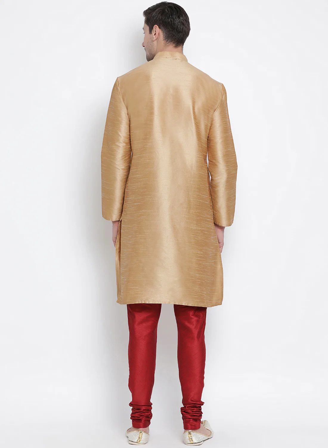 Men's Gold Cotton Silk Blend Kurta and Pyjama Set - Image 5
