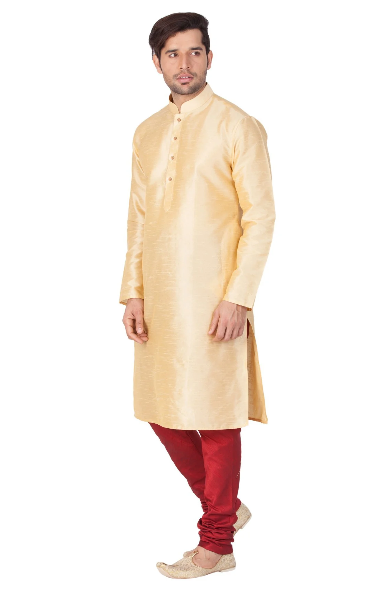Men's Gold Cotton Silk Blend Kurta and Pyjama Set - Image 2