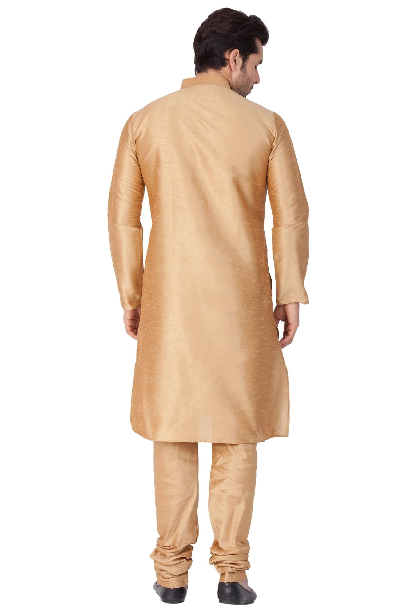 Men's Gold Cotton Silk Blend Kurta and Pyjama Set - Image 5