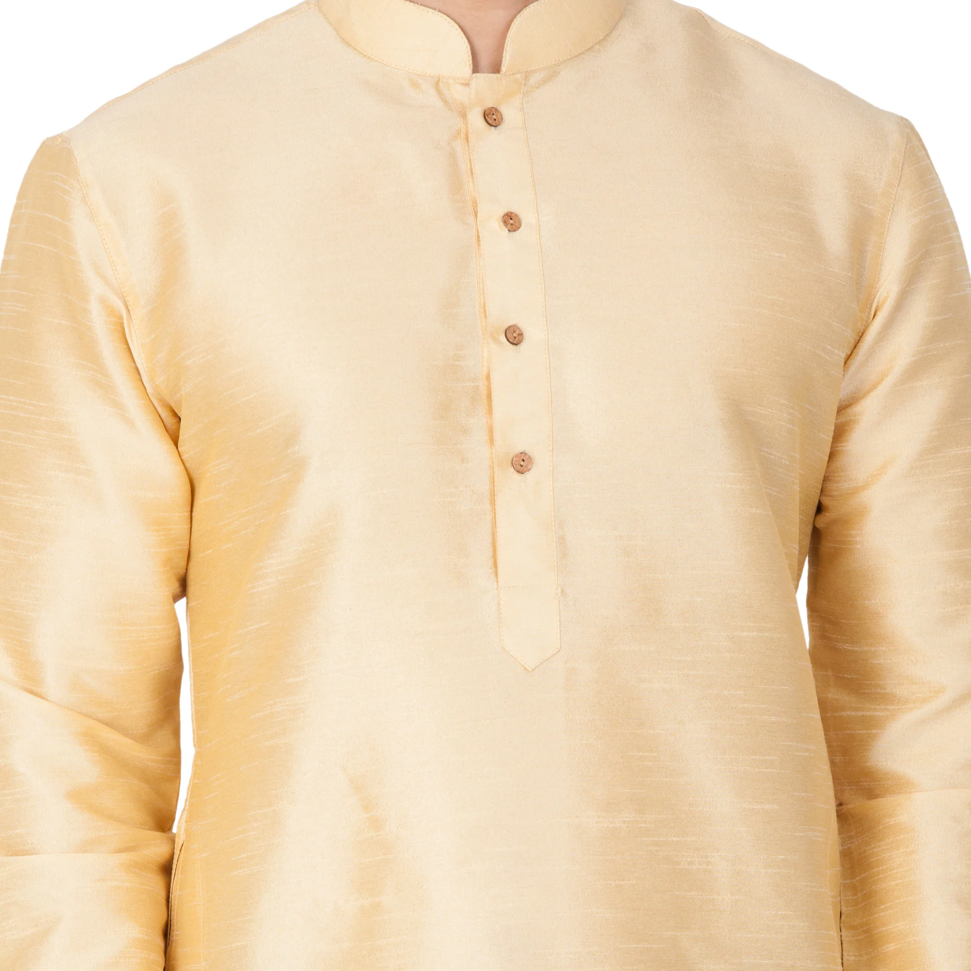 VASTRAMAY Men's Gold Cotton Silk Blend Kurta, Pyjama & Dupatta Set - Image 3