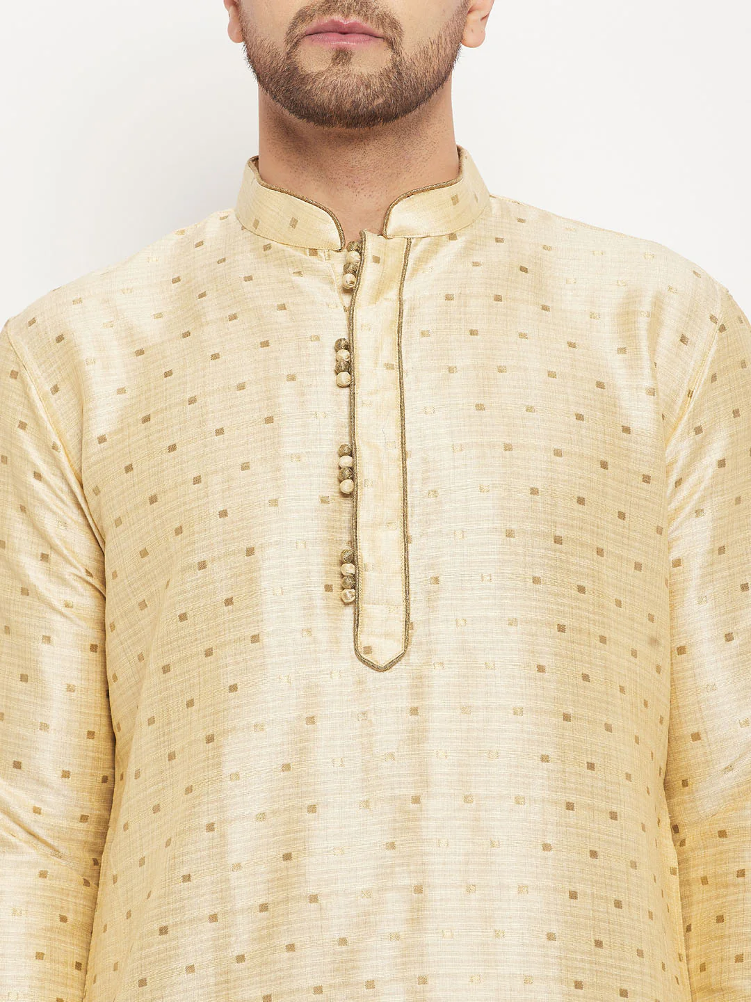 VASTRAMAY Men's Gold Zari Weaved Kurta - Image 4