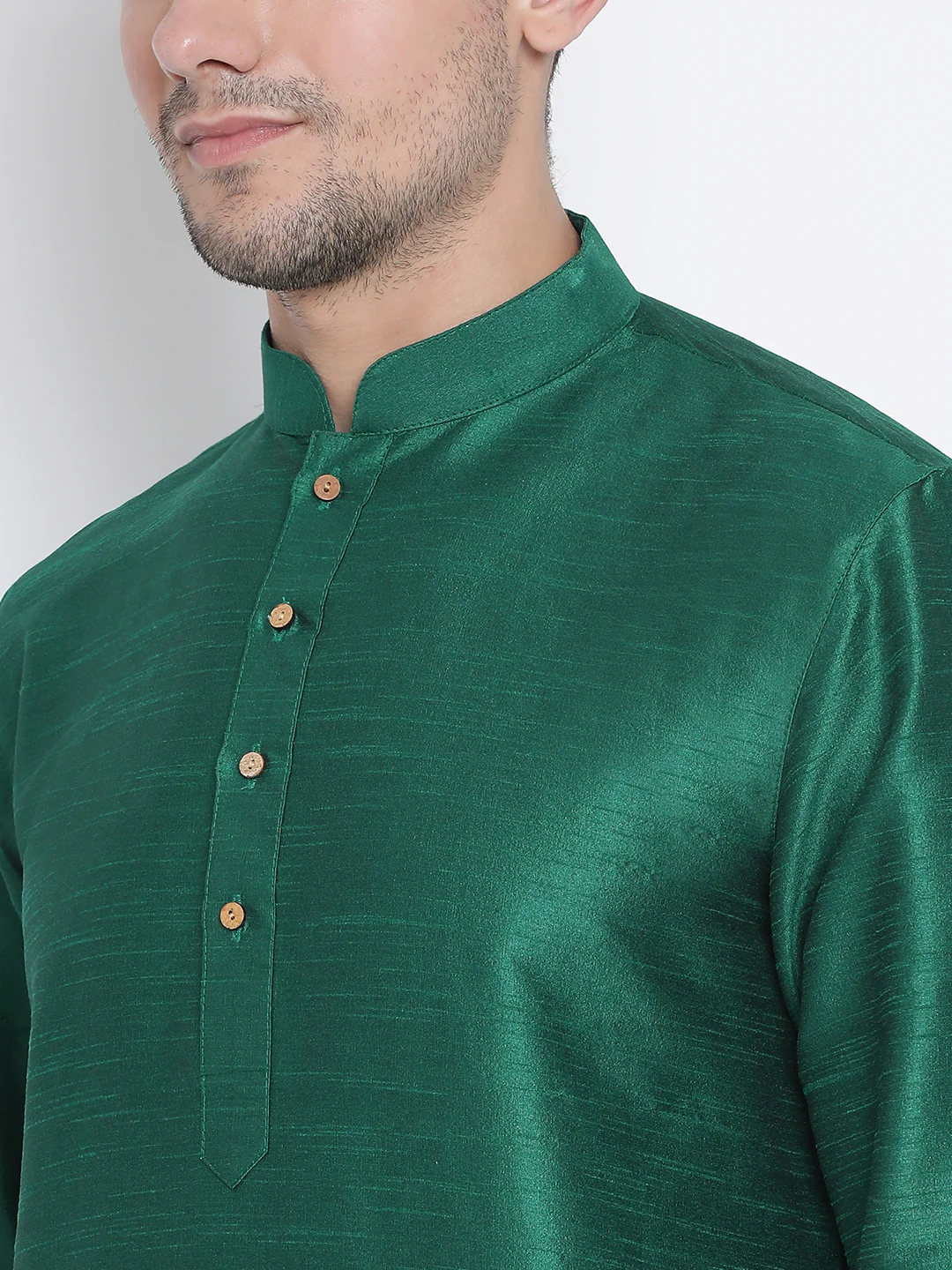 Men's Green Cotton Silk Blend Kurta and Pyjama Set - Image 3