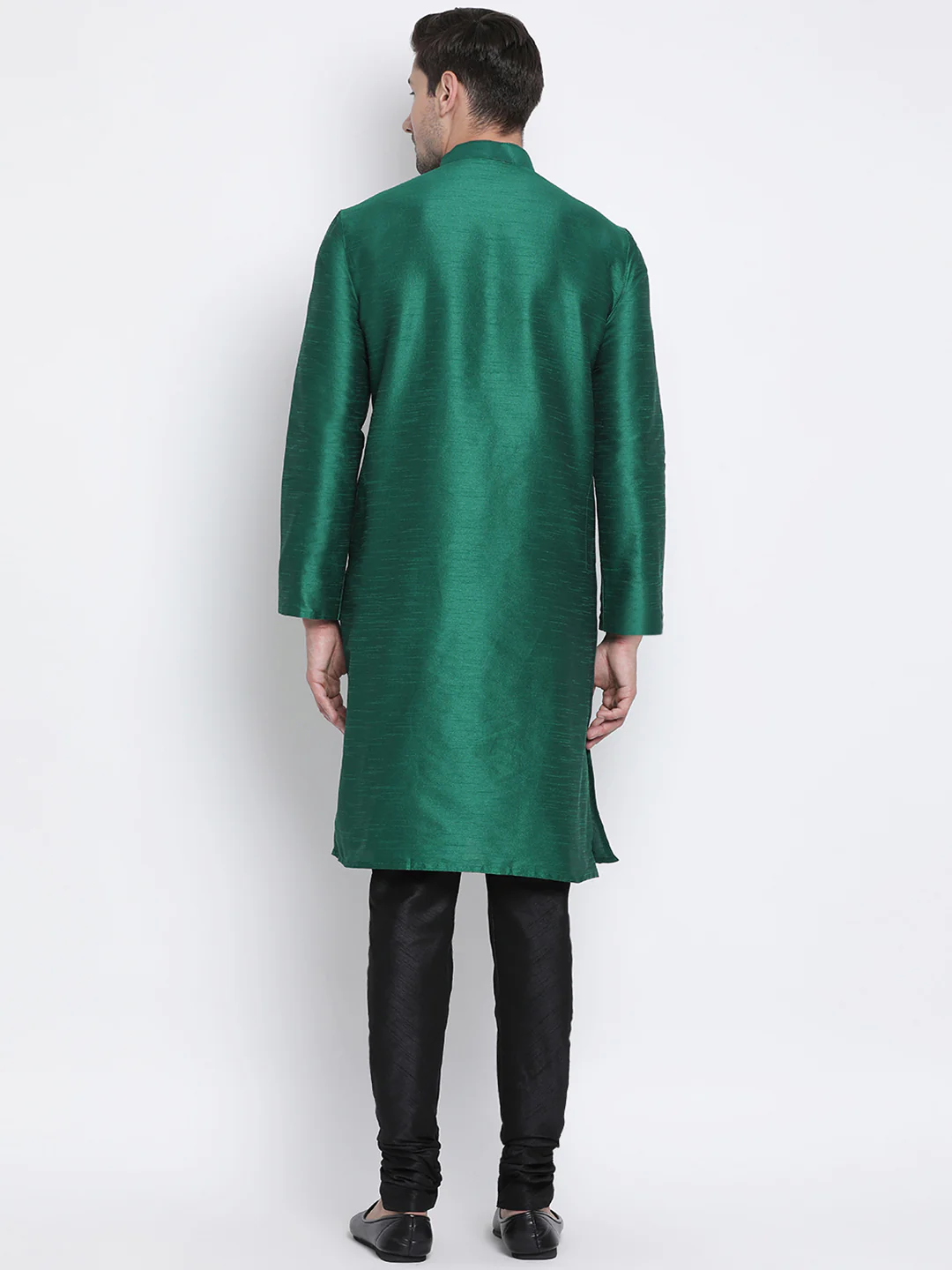 Men's Green Cotton Silk Blend Kurta and Pyjama Set - Image 4