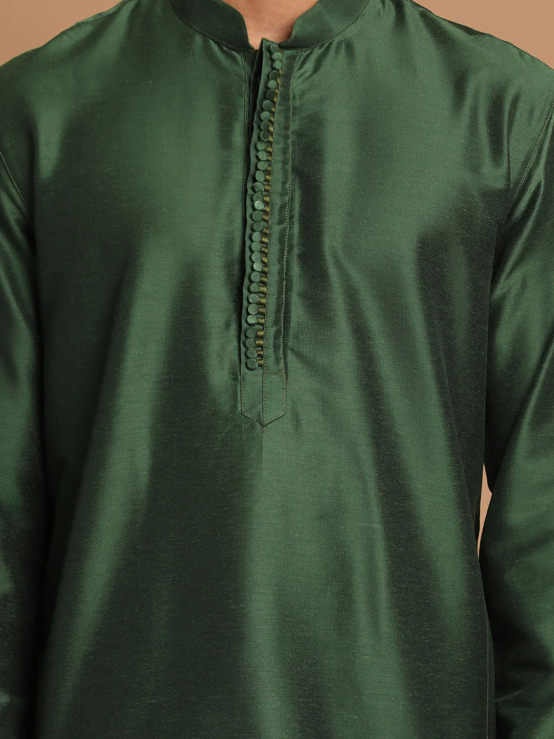 Men's Green Cotton Silk Blend Kurta - Image 4