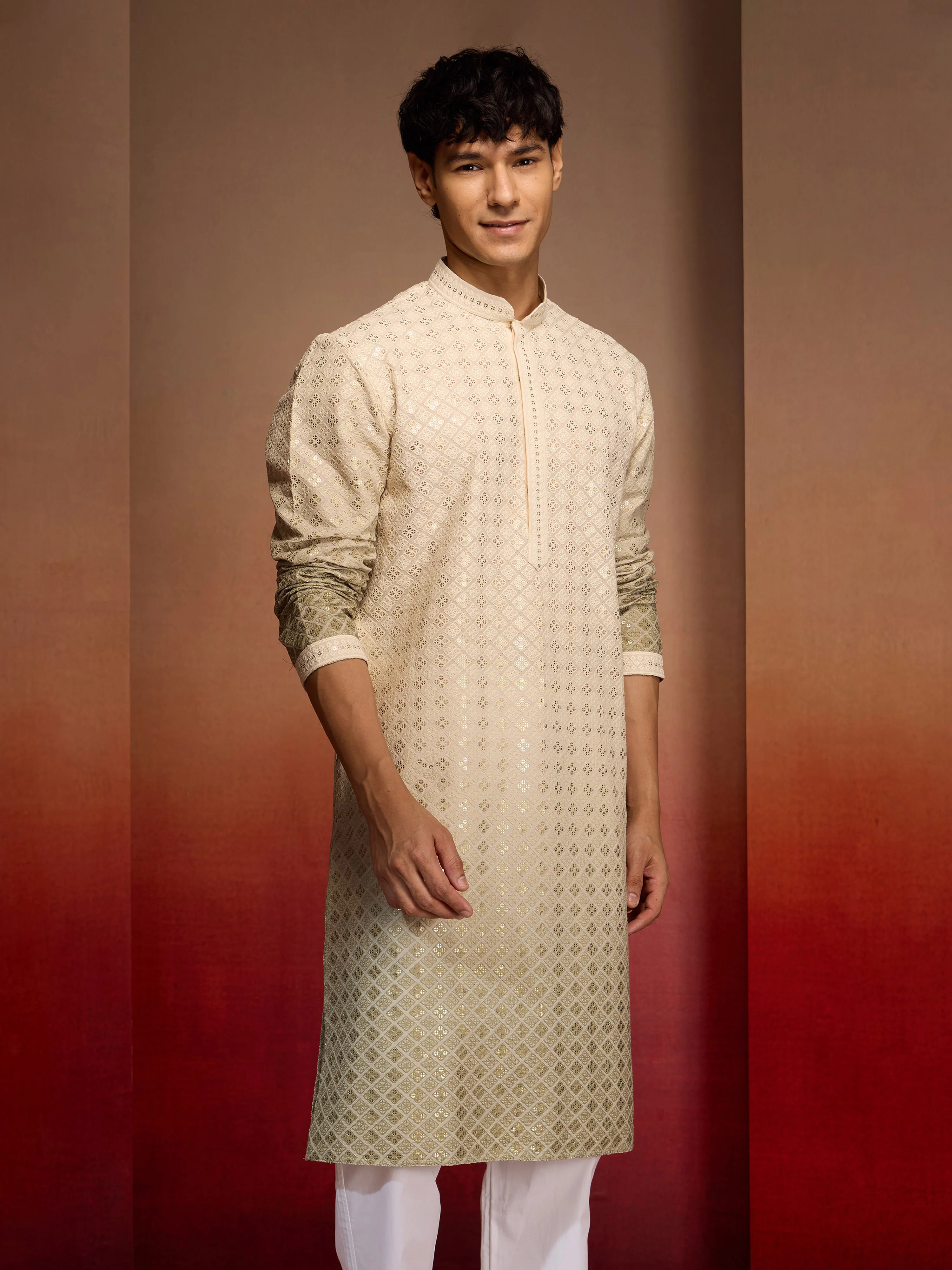 Men's Green Ombre Long Kurta - Image 3
