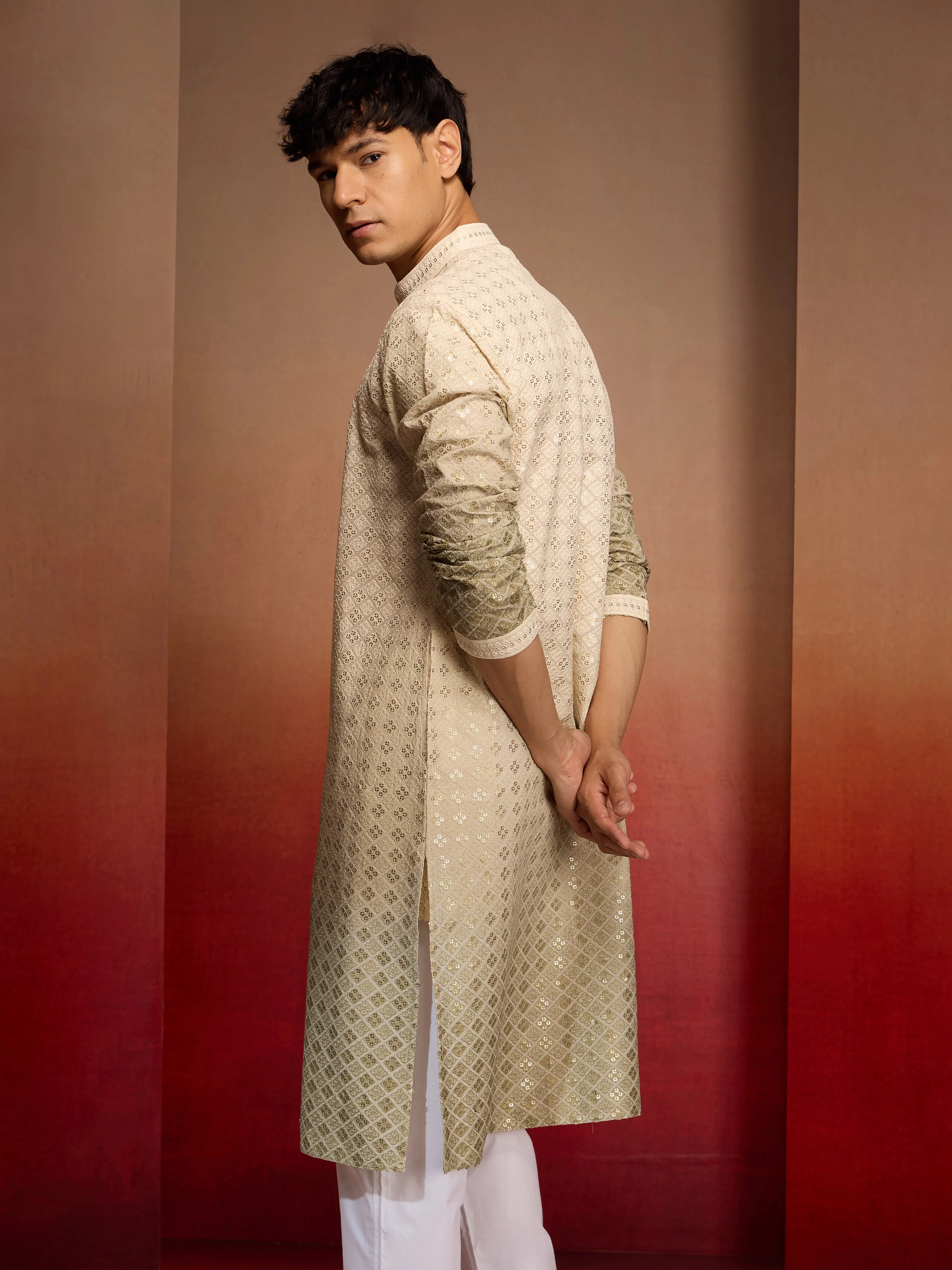 Men's Green Ombre Long Kurta - Image 5