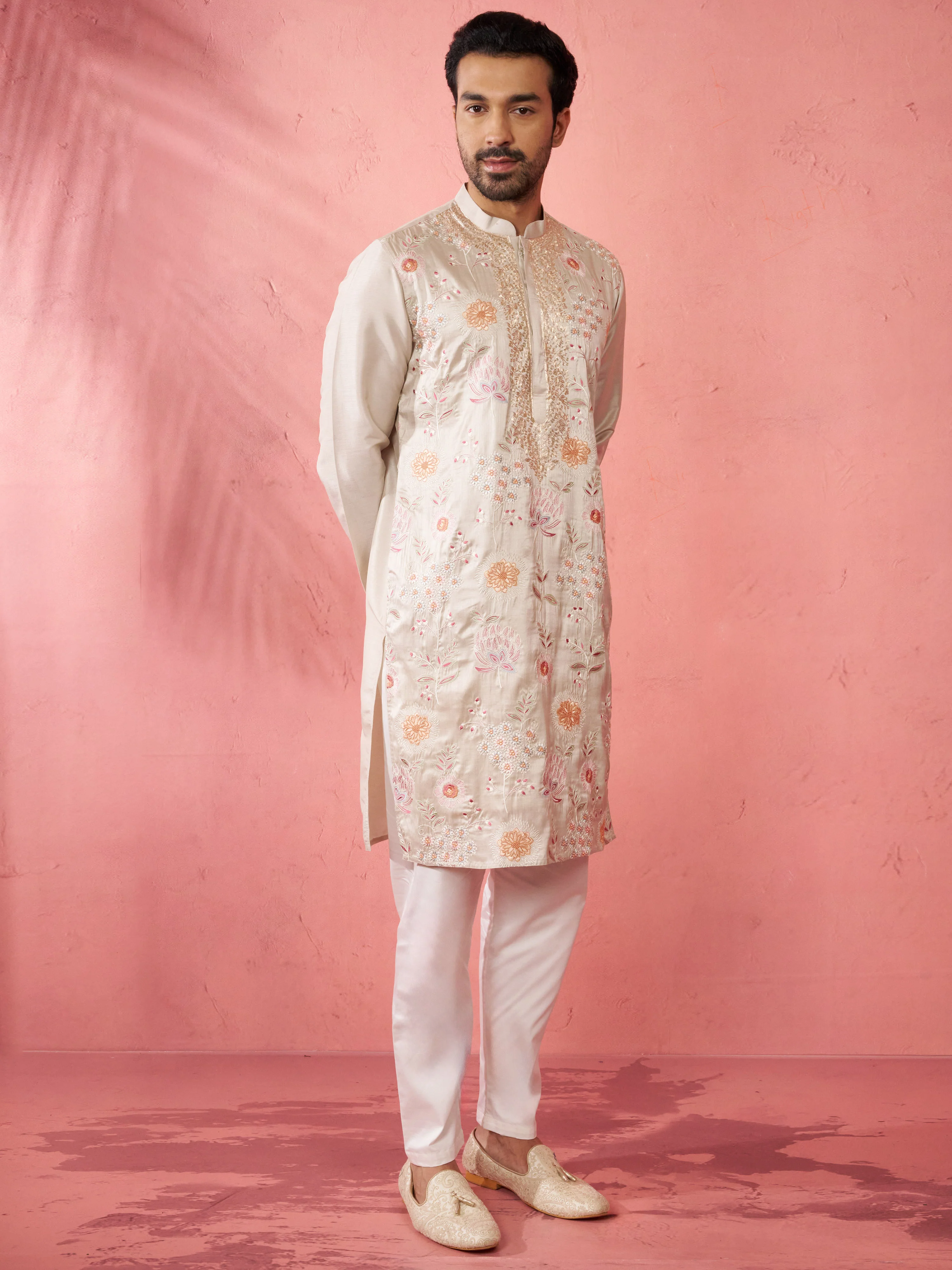 Men's Grey Silk Blend Kurta - Image 7