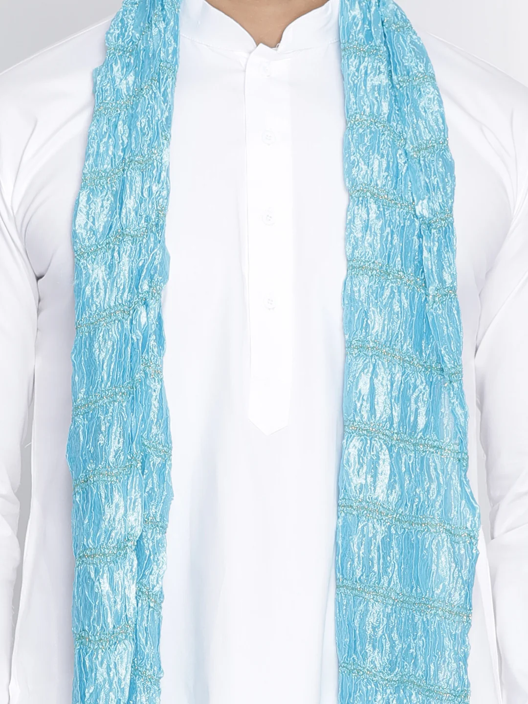 VASTRAMAY Men's White Cotton Kurta, Pyjama & Dupatta Set - Image 3