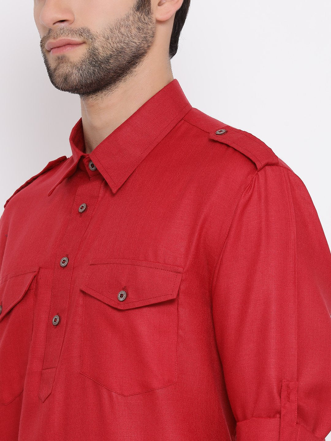 Men's Maroon Cotton Blend Pathani Style Kurta - Image 3