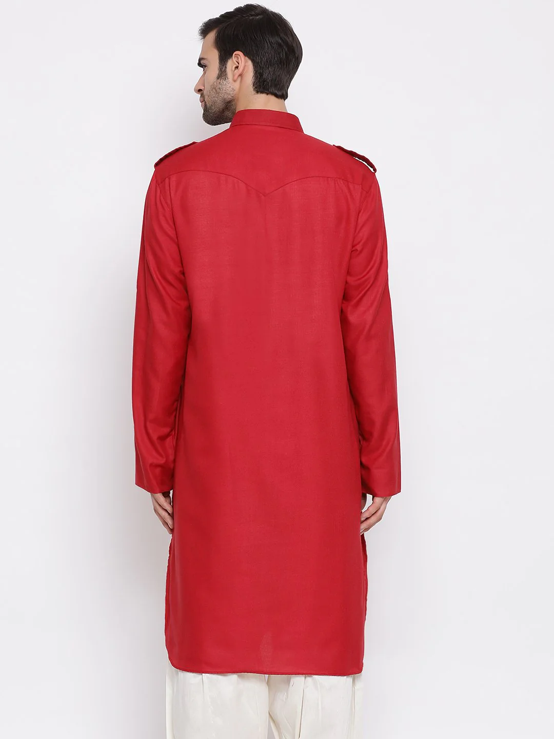 Men's Maroon Cotton Blend Pathani Style Kurta - Image 4