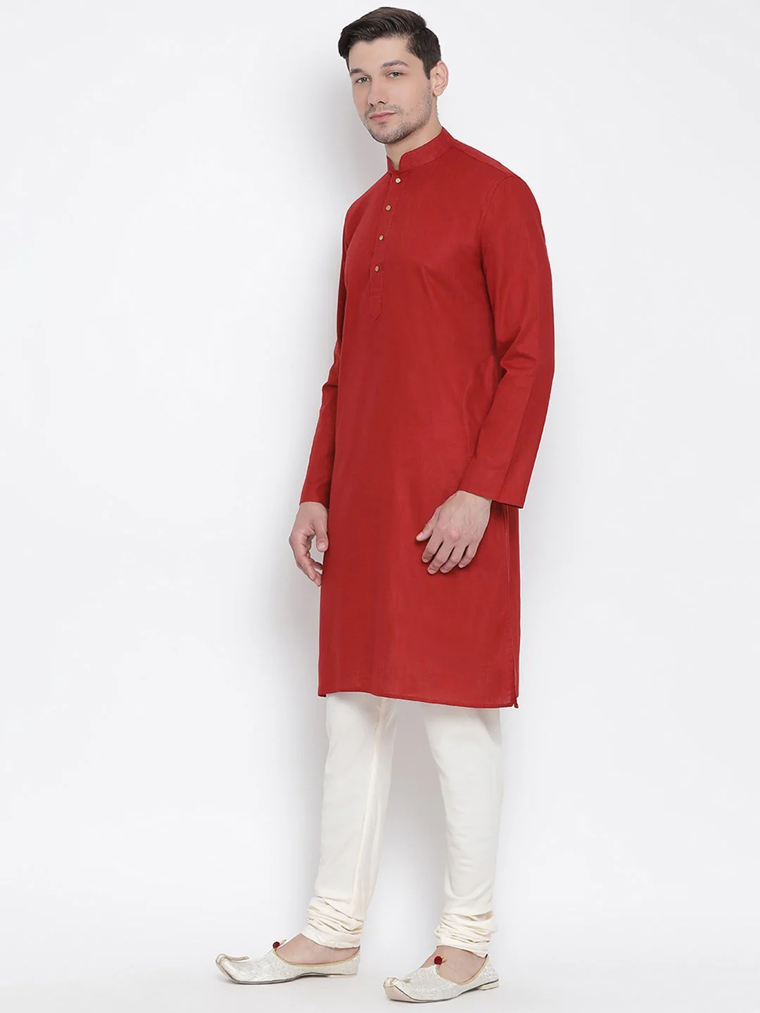 Men's Maroon Cotton Kurta and Pyjama Set - Image 2