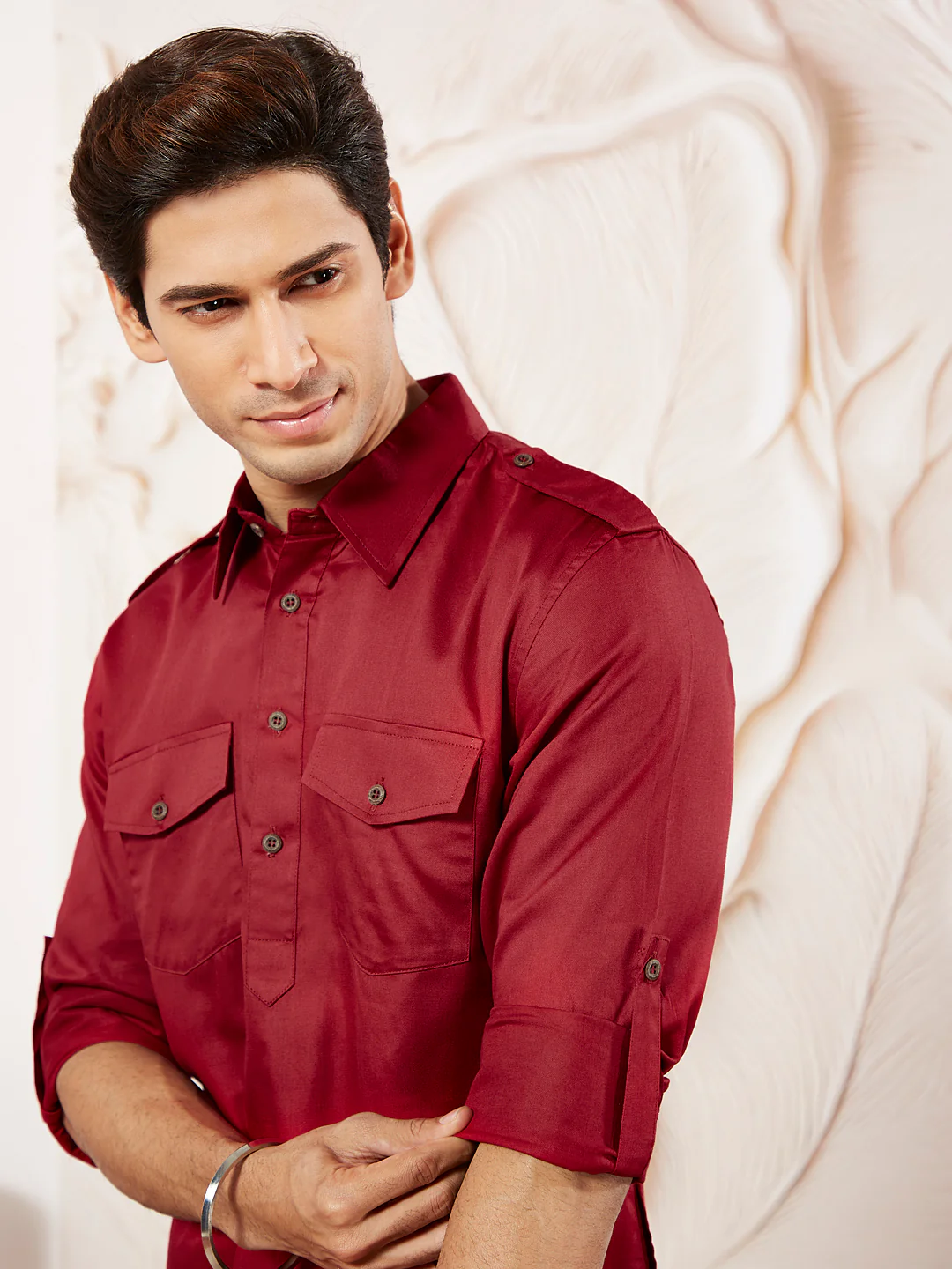 Men's Maroon Cotton Pathani Suit Set - Image 4