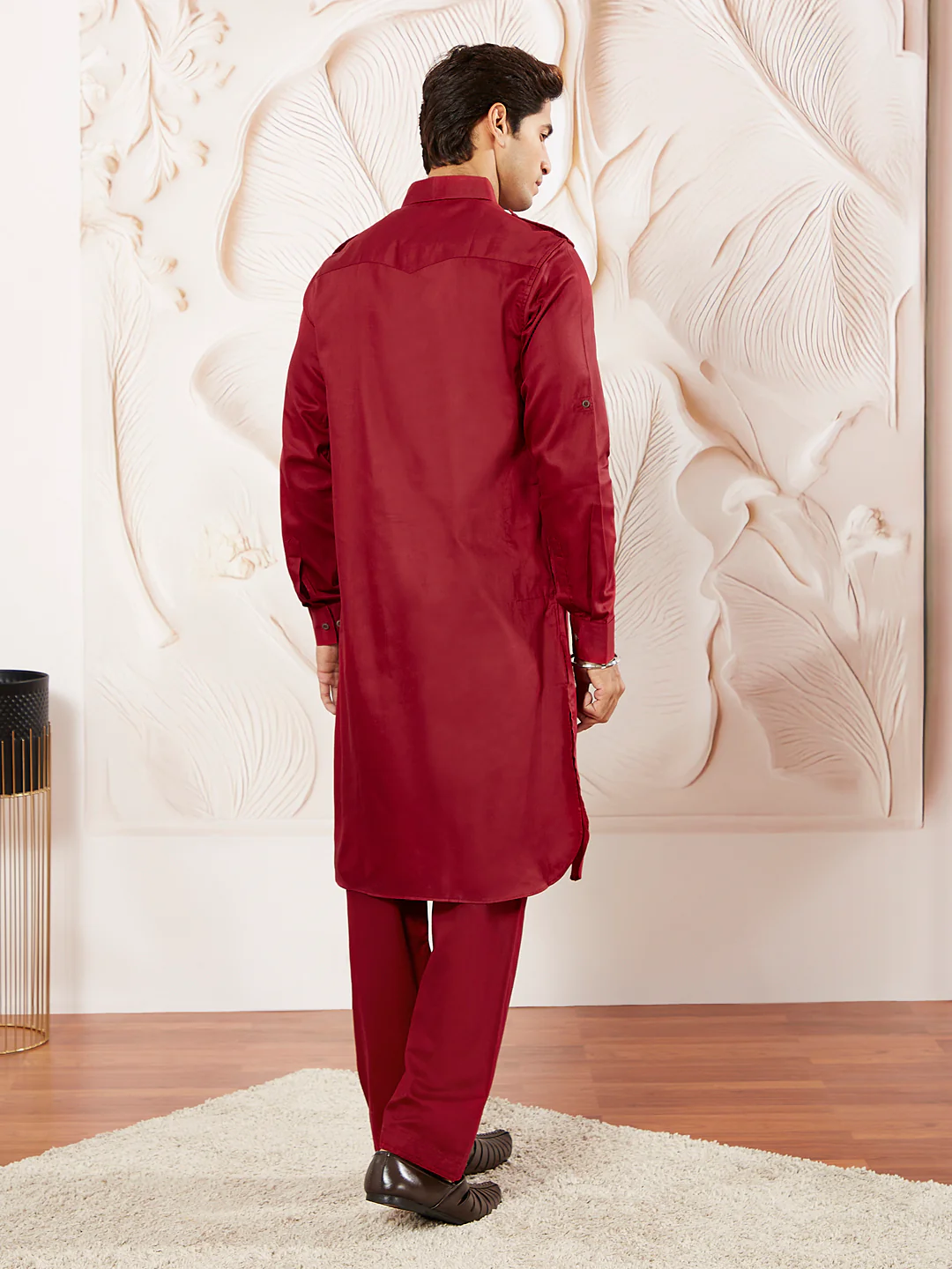 Men's Maroon Cotton Pathani Suit Set - Image 6