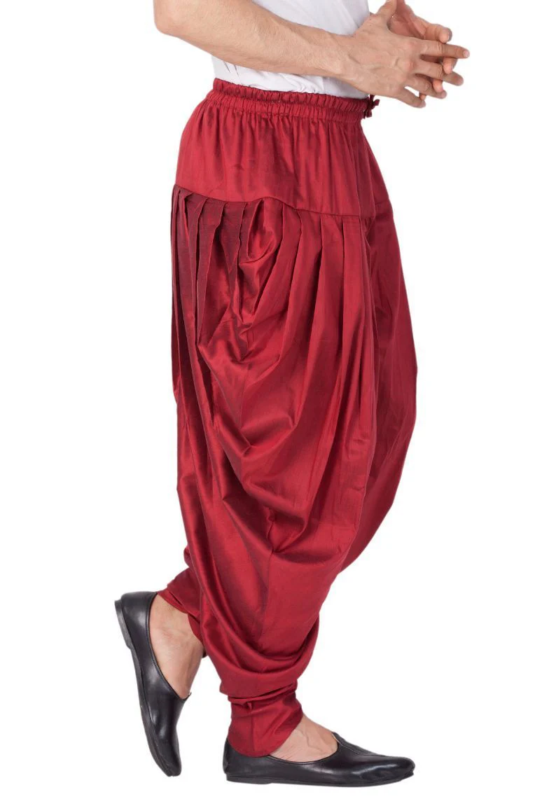 Men's Maroon Cotton Silk Blend Dhoti - Image 2