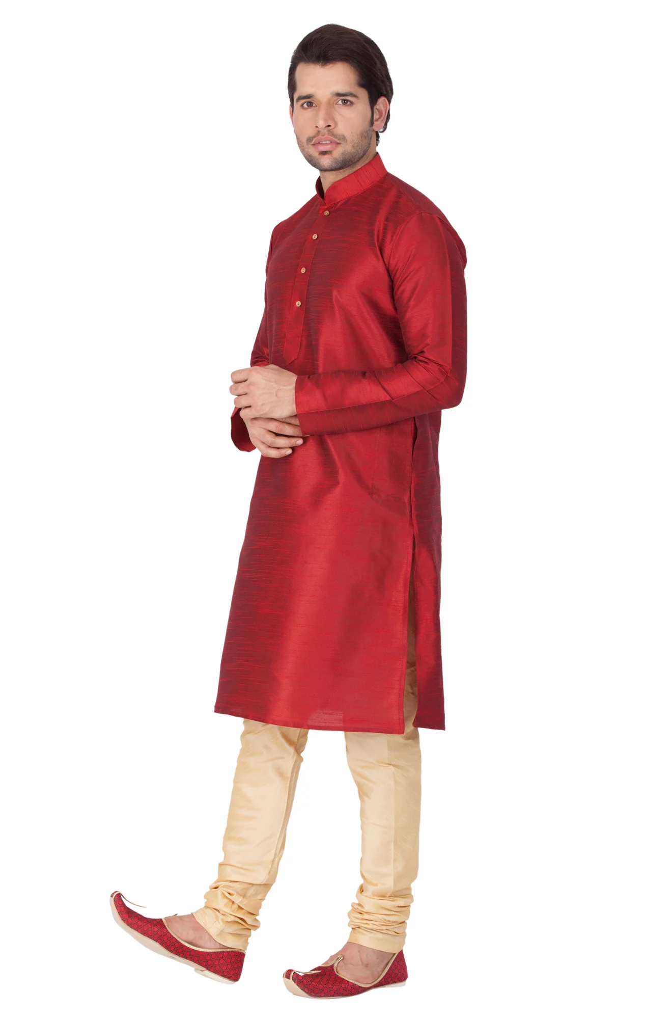 VASTRAMAY Men's Maroon Cotton Silk Blend Kurta and Pyjama Set - Image 2