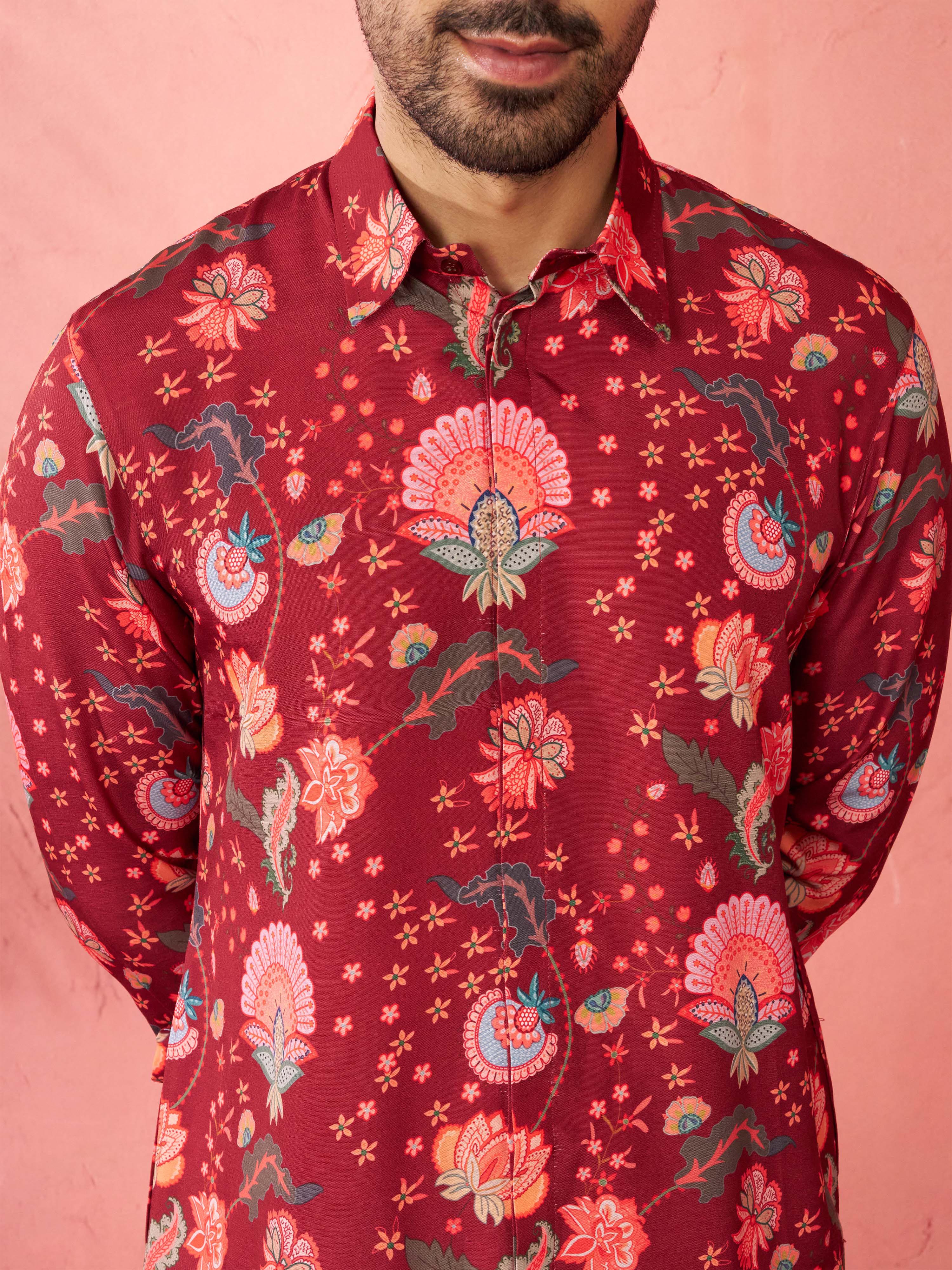 Men's Maroon Rayon Kurta - Image 2