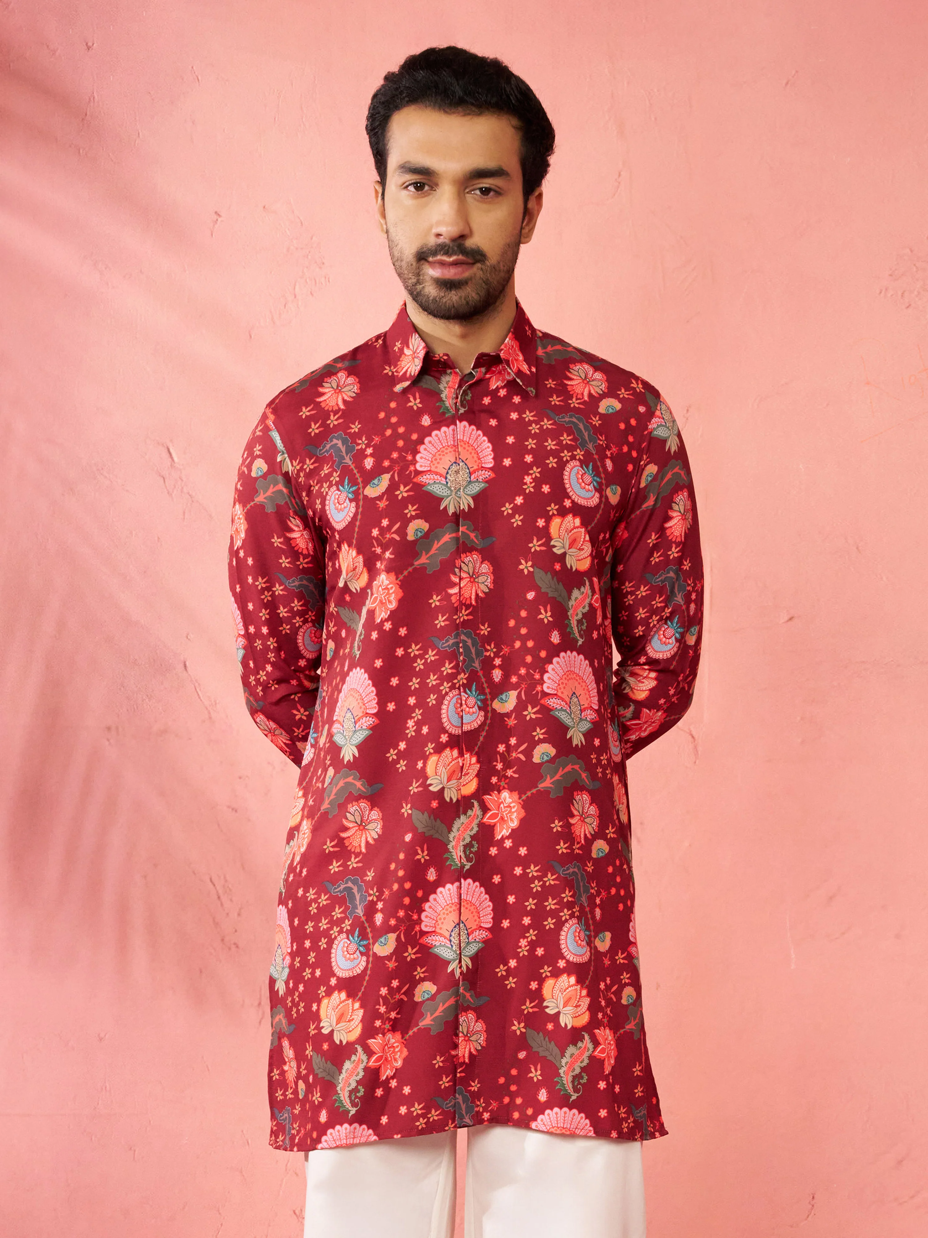 Men's Maroon Rayon Kurta - Image 3